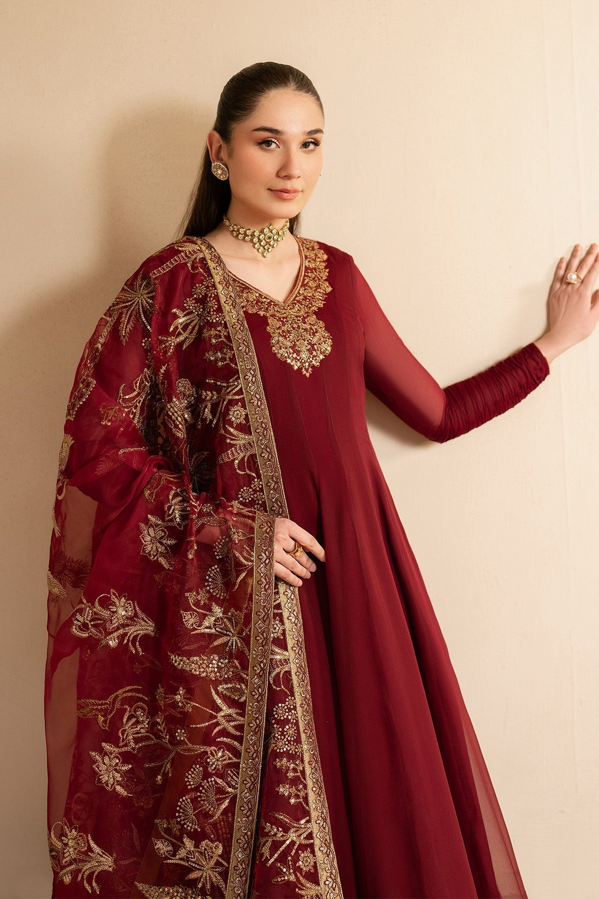 Alizeh | Ready to wear | Maroon Dress 3 piece - RTW1024