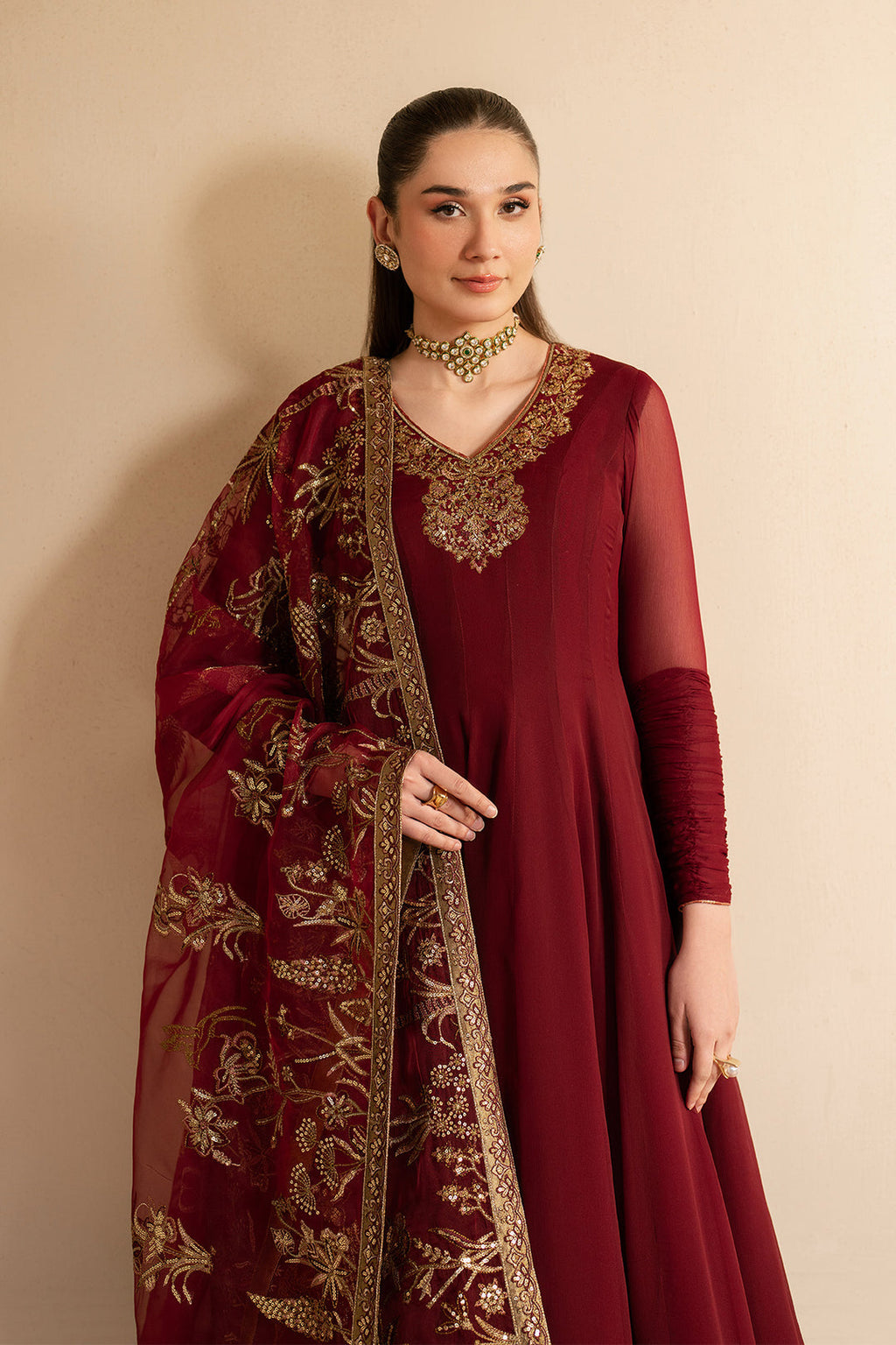 Alizeh | RTW | Maroon Dress 3 piece - RTW1024
