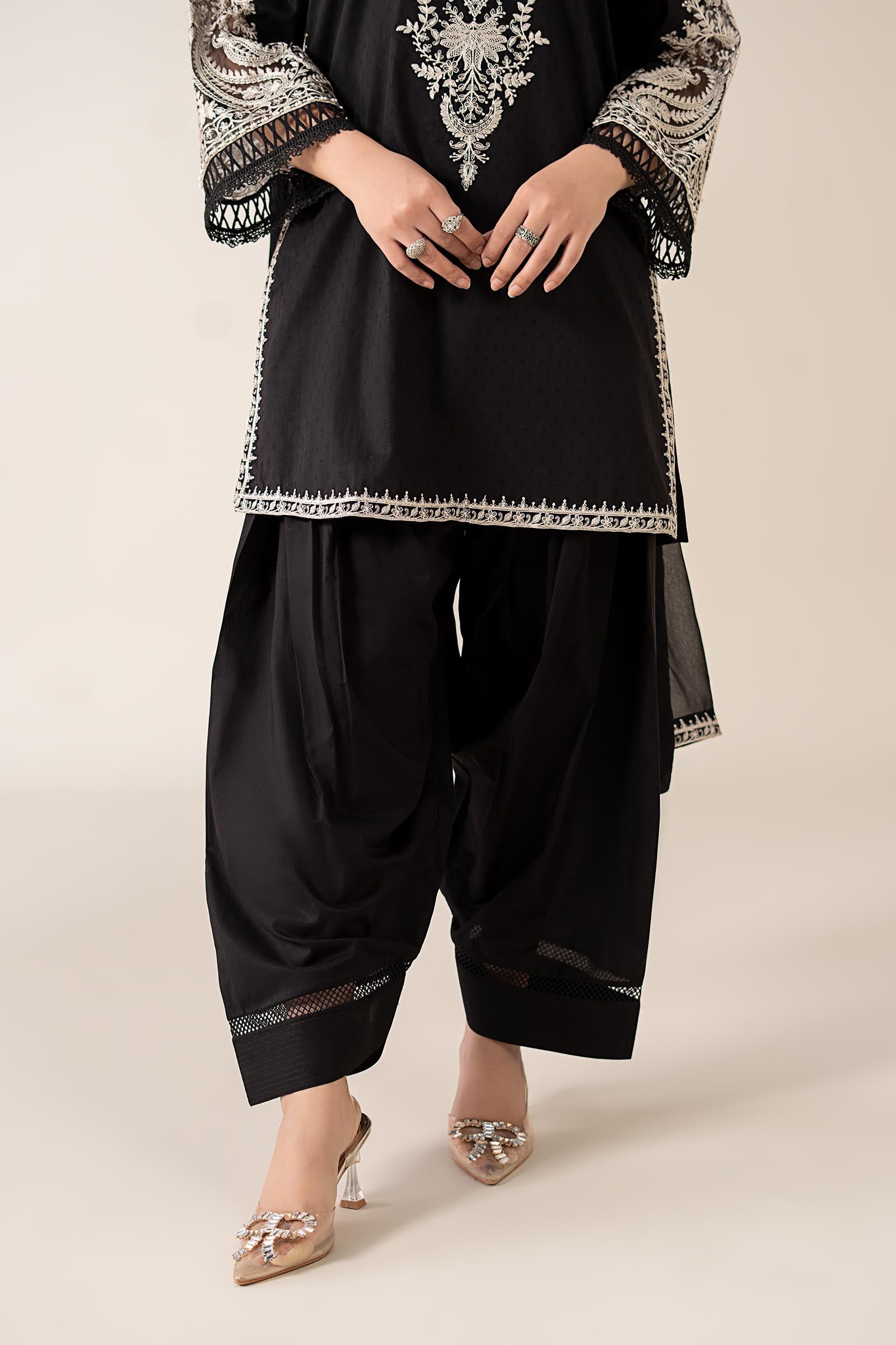 Maria B | Pre Fall Dresses | 3 Piece Embroidered Dobby Suit Black4
