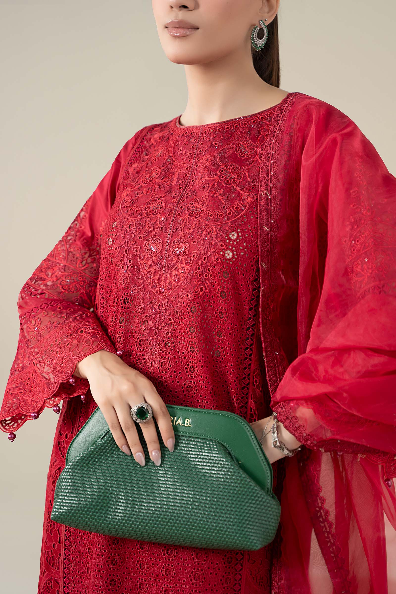 Maria B | Pre Fall Dresses | 3 Piece Embroidered Lawn Suit Red