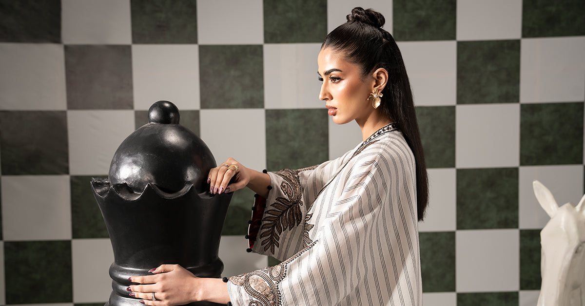 Maria B | Eid Collection 26 | 2 Piece Embroidered Striped Cotton Suit