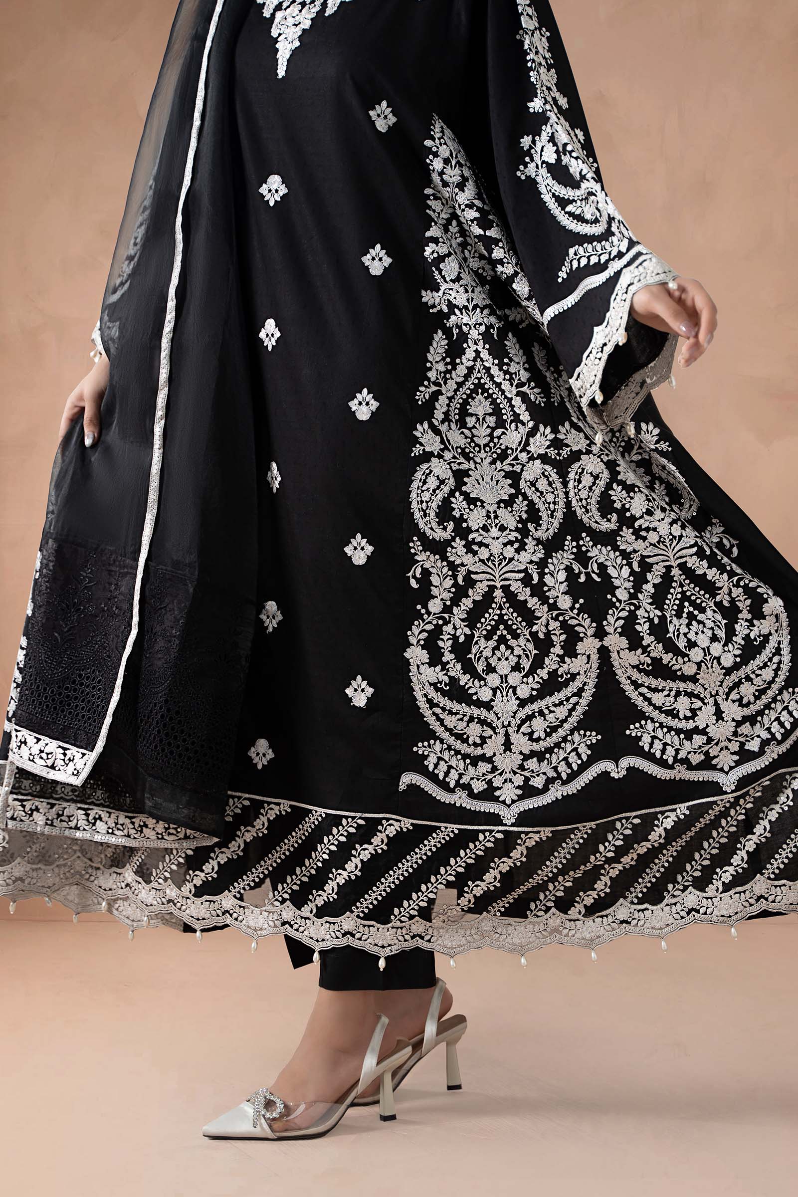 Maria B | Pre Fall Dresses  | 3 Piece Embroidered Self Jacquard Suit Black