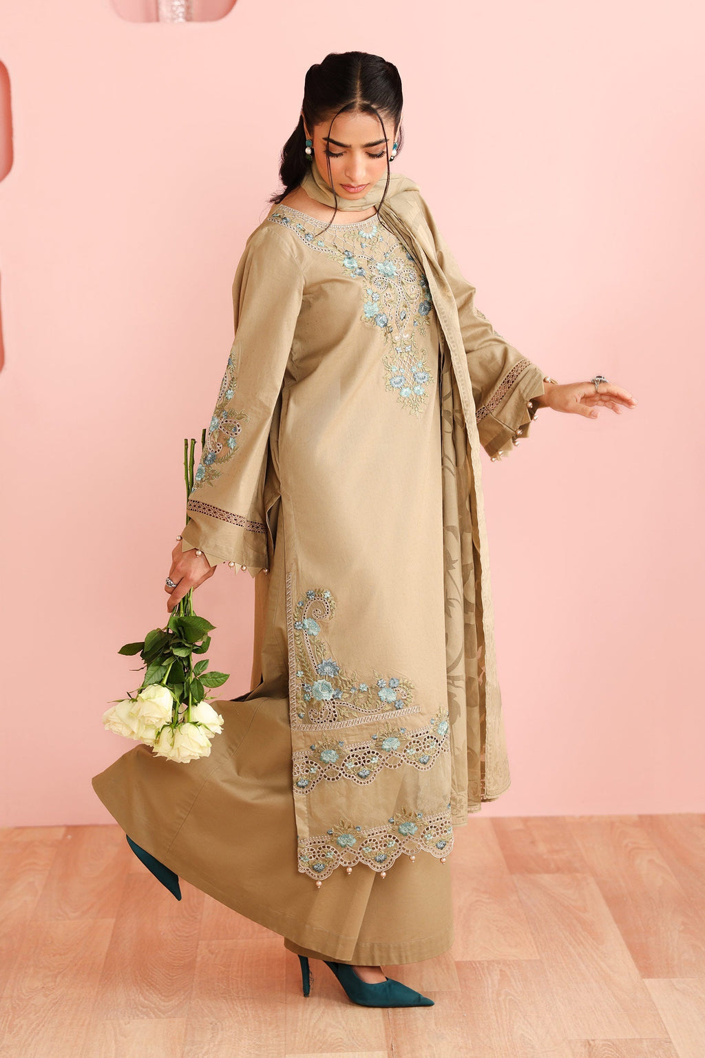Maria B | Pre Fall Dresses | 3 Piece Embroidered Dobby Suit Coffee