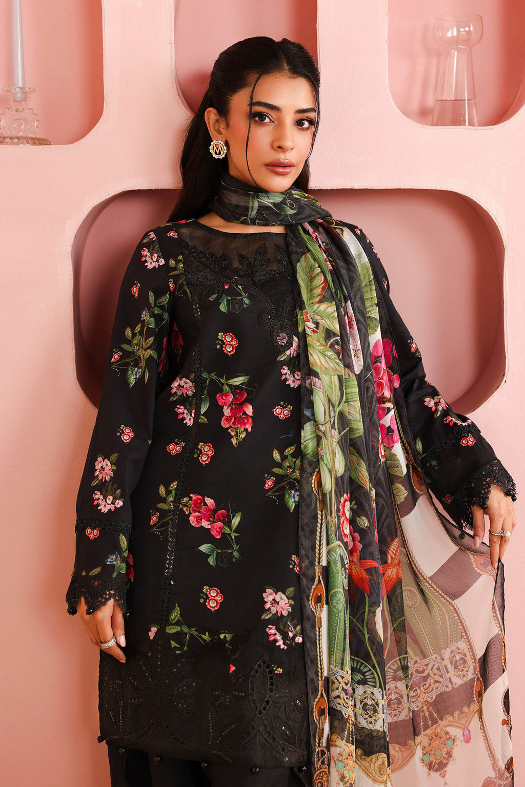 Maria B | Pre Fall Dresses | 3 Piece Embroidered Cotton Suit Black