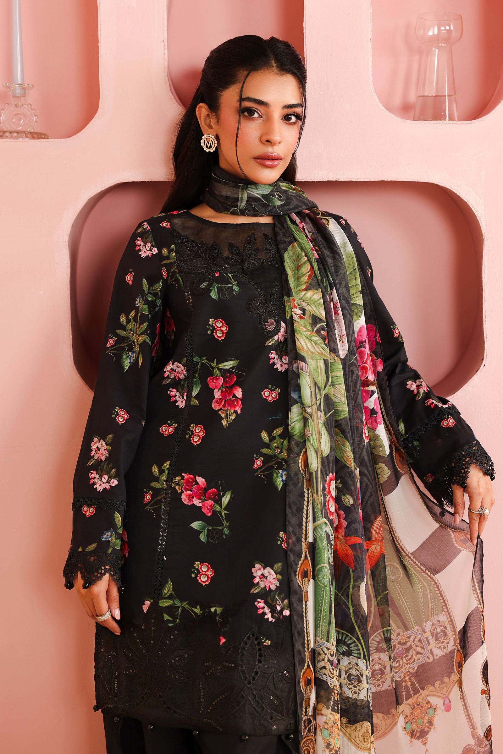 Maria B | Pre Fall Dresses | 3 Piece Embroidered Cotton Suit Black