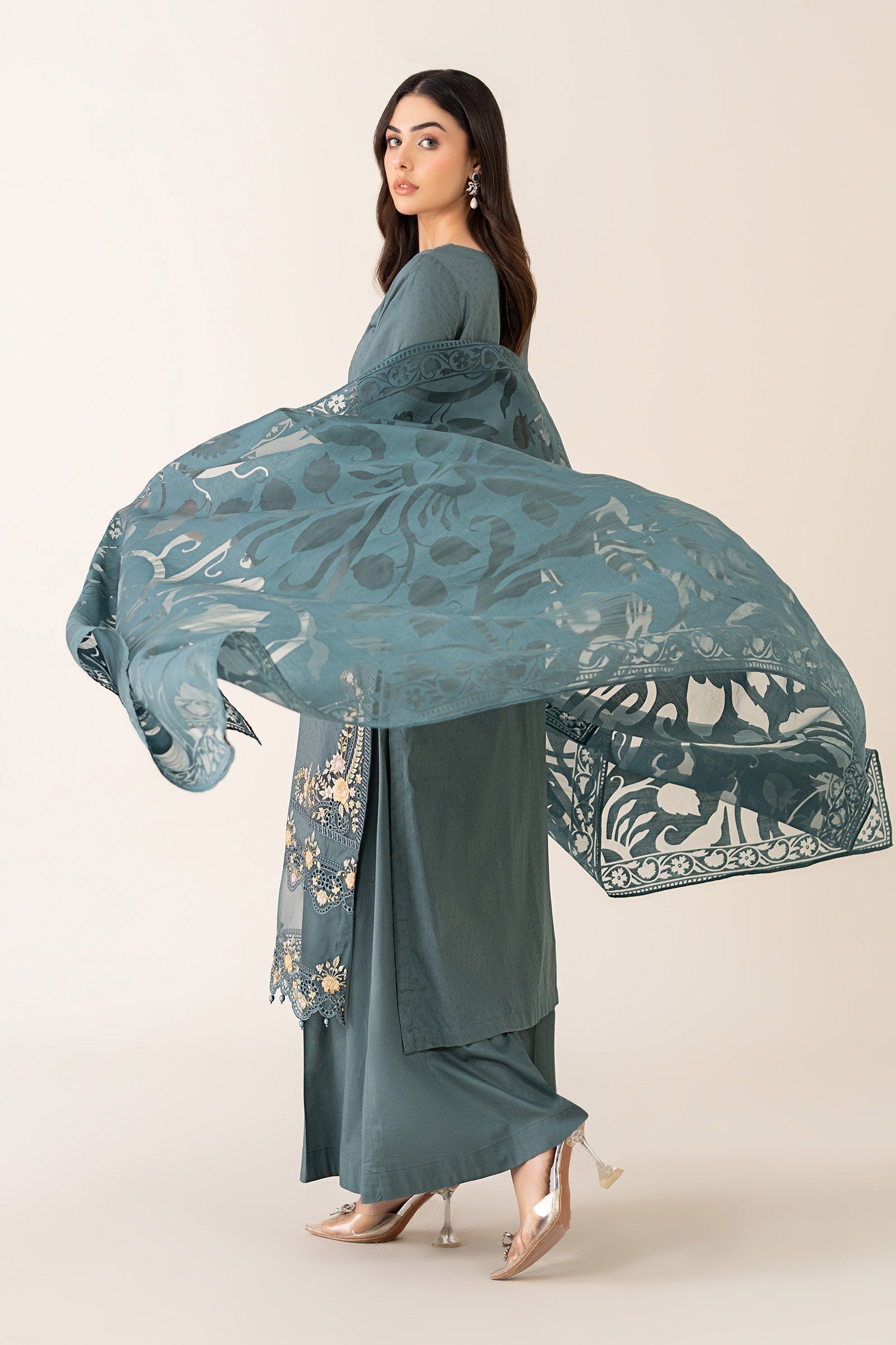 Maria B | Pre Fall Dresses | 3 Piece Embroidered Dobby Suit Teal