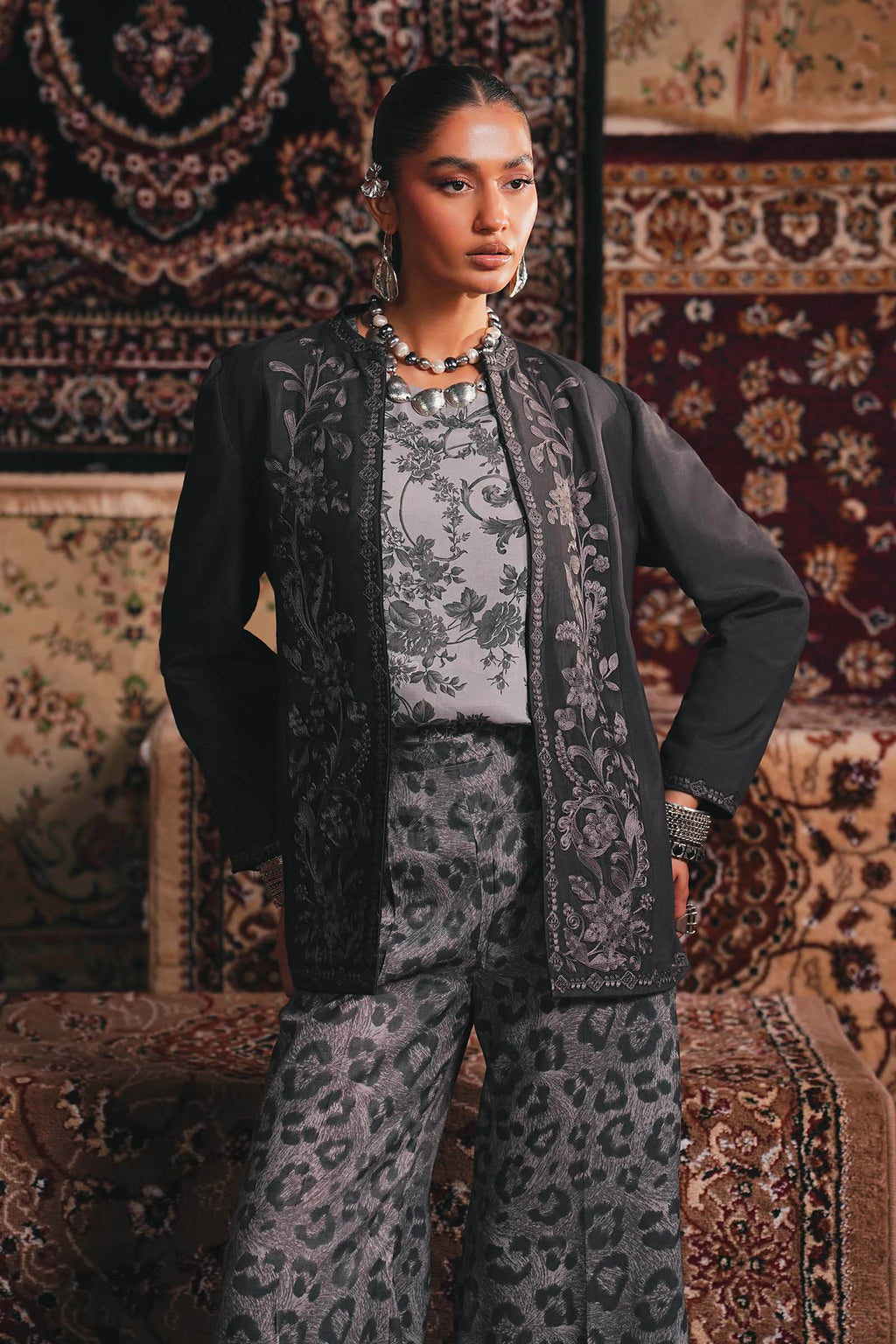 Maria B | Eid Collection 26 | Embroidered Pk Raw Silk Jacket Set