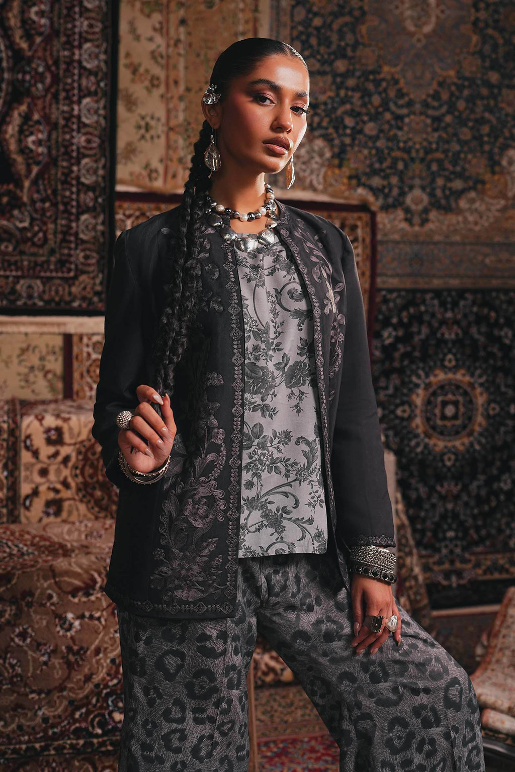 Maria B | Eid Collection 26 | Embroidered Pk Raw Silk Jacket Set