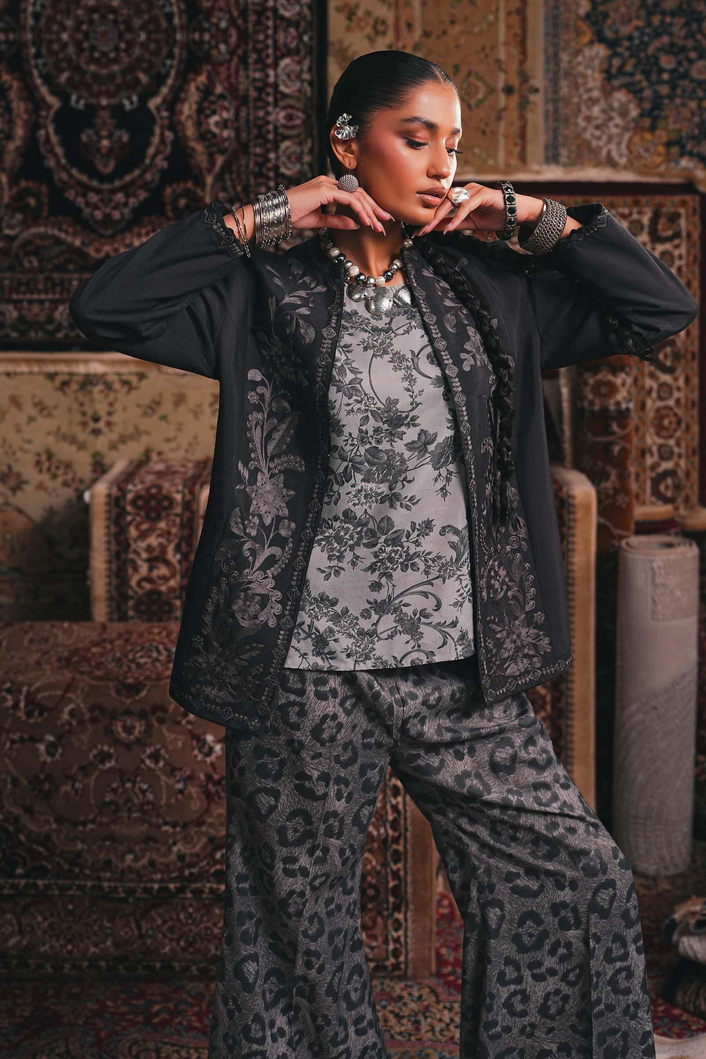 Maria B | Eid Collection 26 | Embroidered Pk Raw Silk Jacket Set