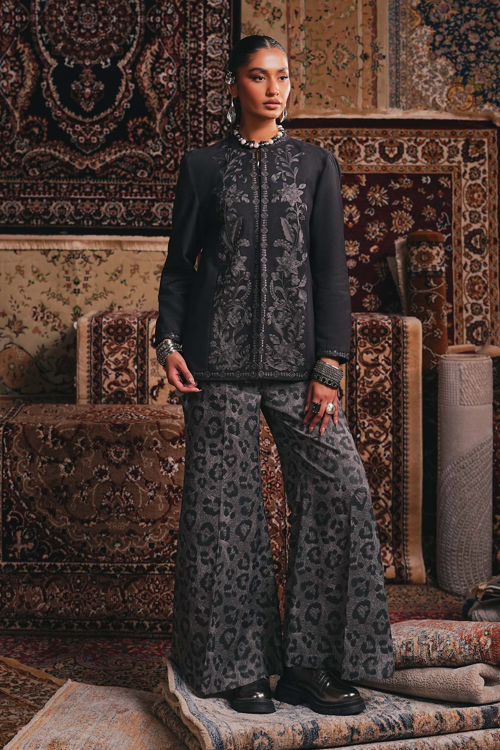 Maria B | Eid Collection 26 | Embroidered Pk Raw Silk Jacket Set