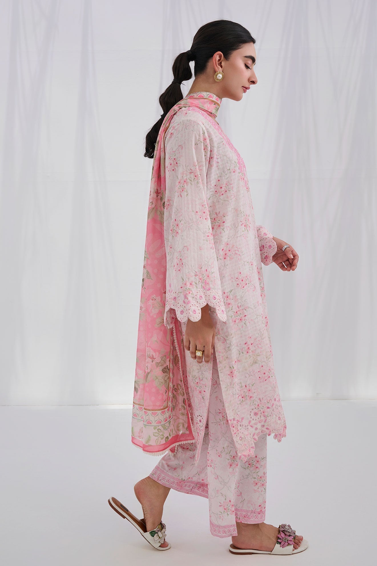 Dhanak | Casual Pret | PINK COTTON JACQUARD 2PCS EMBROIDERED KURTA WITH TROUSER