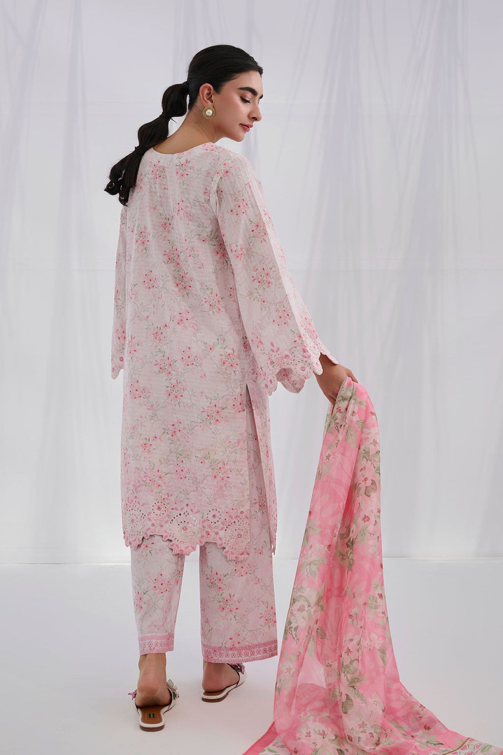 Dhanak | Casual Pret | PINK COTTON JACQUARD 2PCS EMBROIDERED KURTA WITH TROUSER