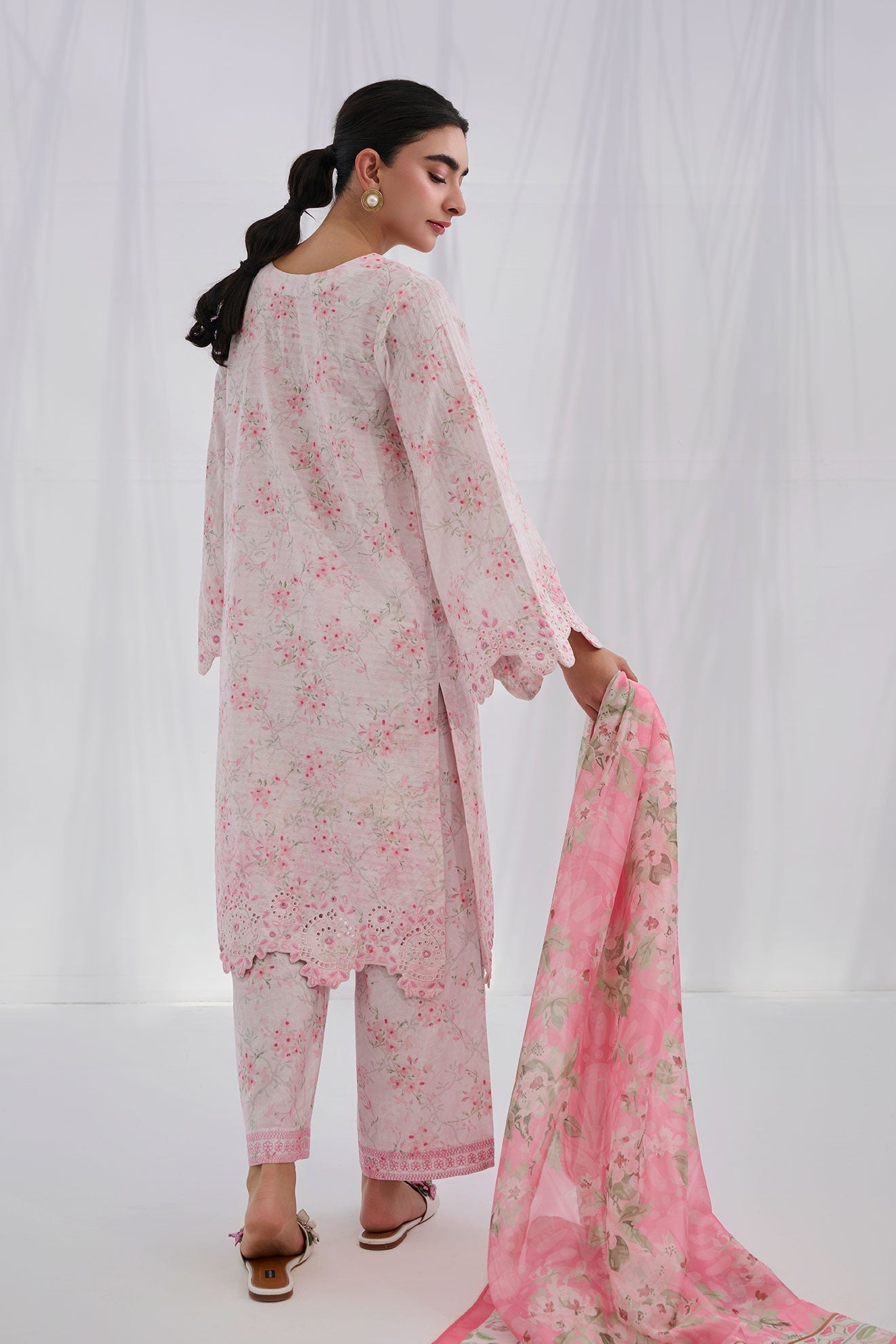 Dhanak | Casual Pret | PINK COTTON JACQUARD 2PCS EMBROIDERED KURTA WITH TROUSER