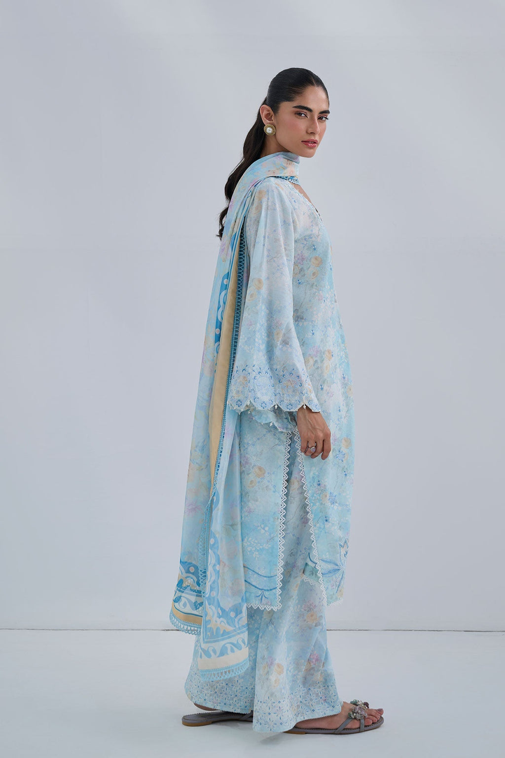 Dhanak | Casual Pret | SKY BLUE COTTON JACQUARD 2PCS EMBROIDERED KURTA WITH TROUSER