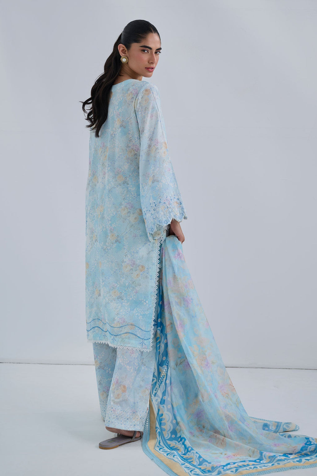Dhanak | Casual Pret | SKY BLUE COTTON JACQUARD 2PCS EMBROIDERED KURTA WITH TROUSER