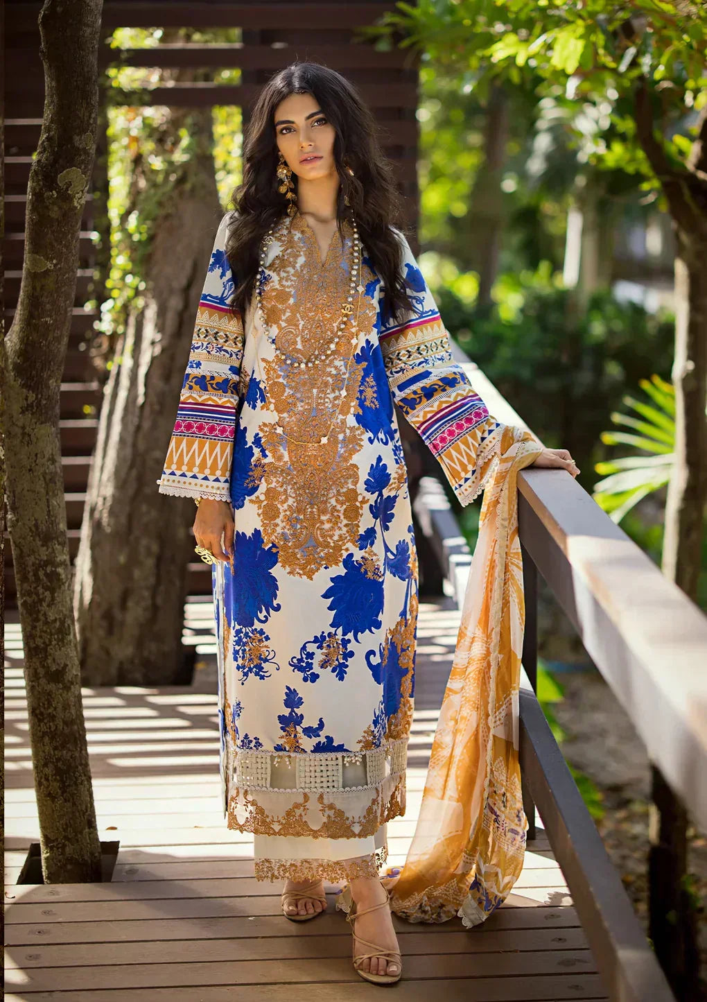 Elaf Premium | Signature Embroidered Lawn 24 | ESL-01A OPRAH - House Of Anaya