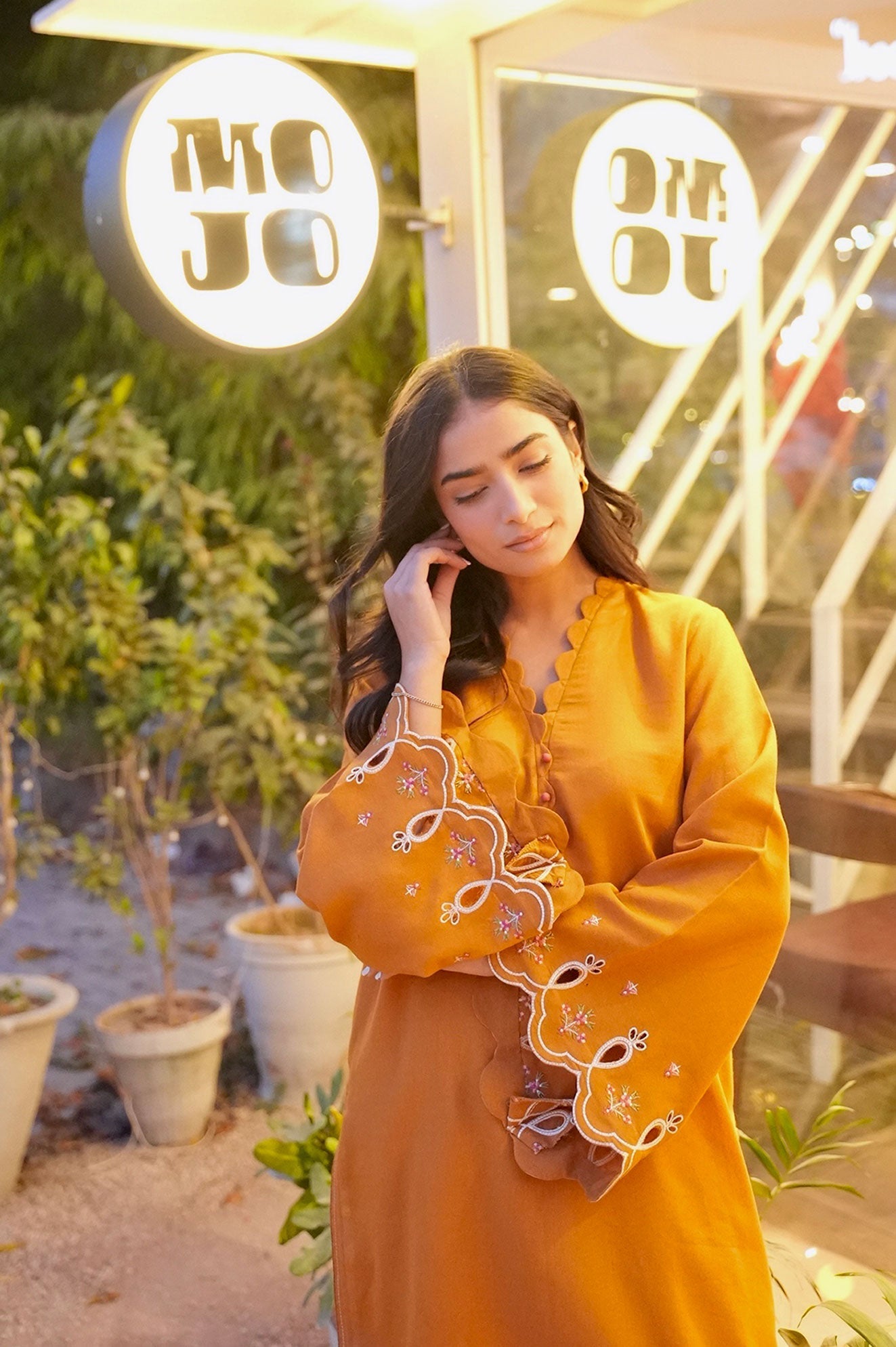 Dhanak | Casual Pret | MUSTARD 2PCS EMBROIDERED KURTA WITH TROUSER
