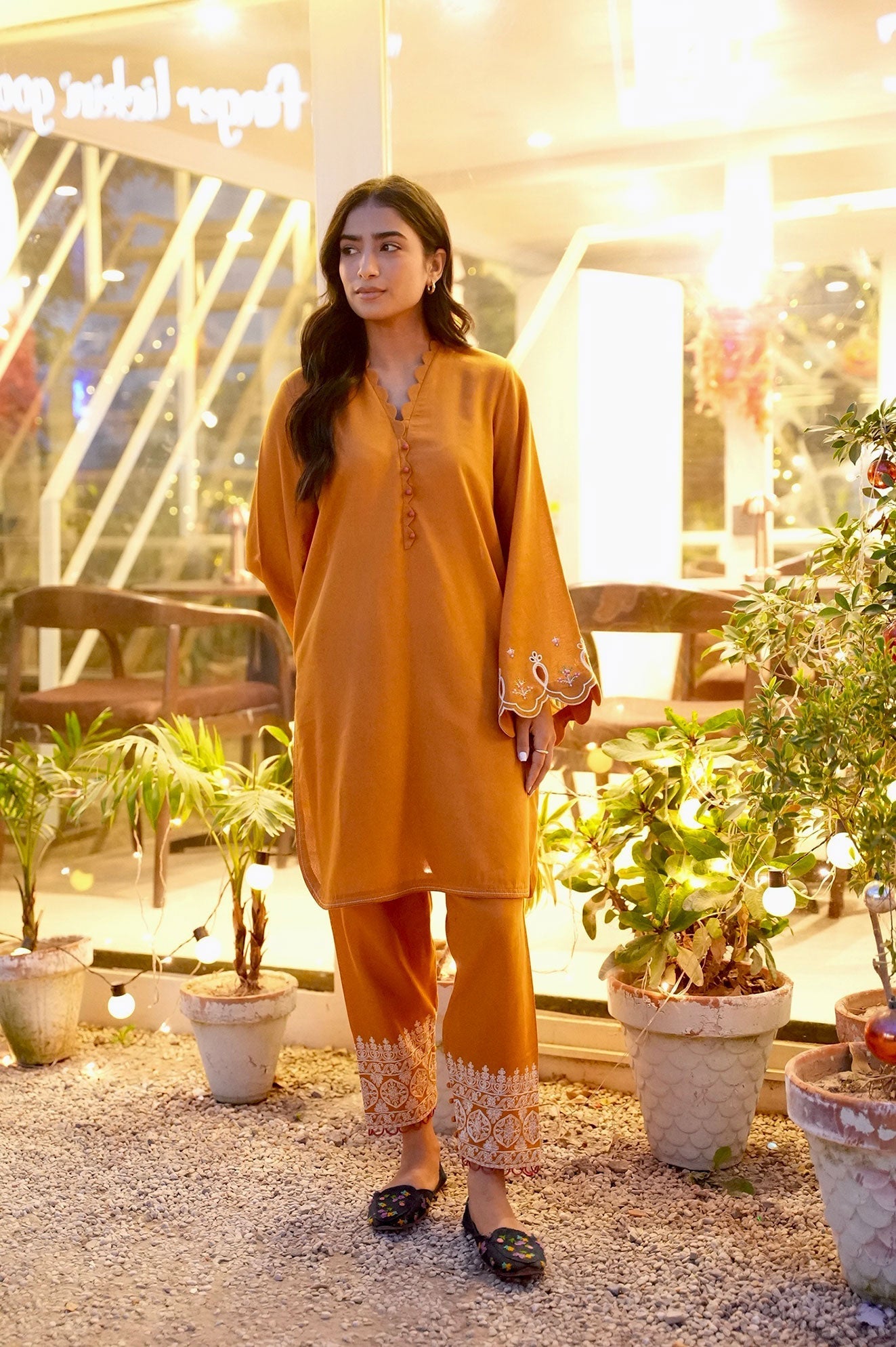 Dhanak | Casual Pret | MUSTARD 2PCS EMBROIDERED KURTA WITH TROUSER