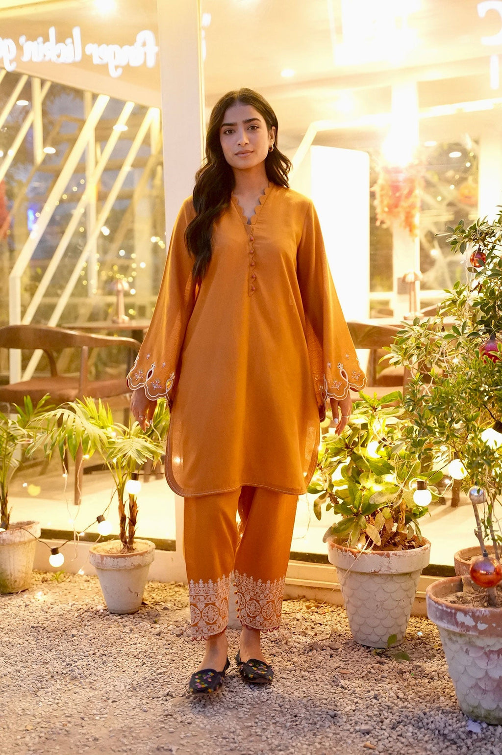 Dhanak | Casual Pret | MUSTARD 2PCS EMBROIDERED KURTA WITH TROUSER