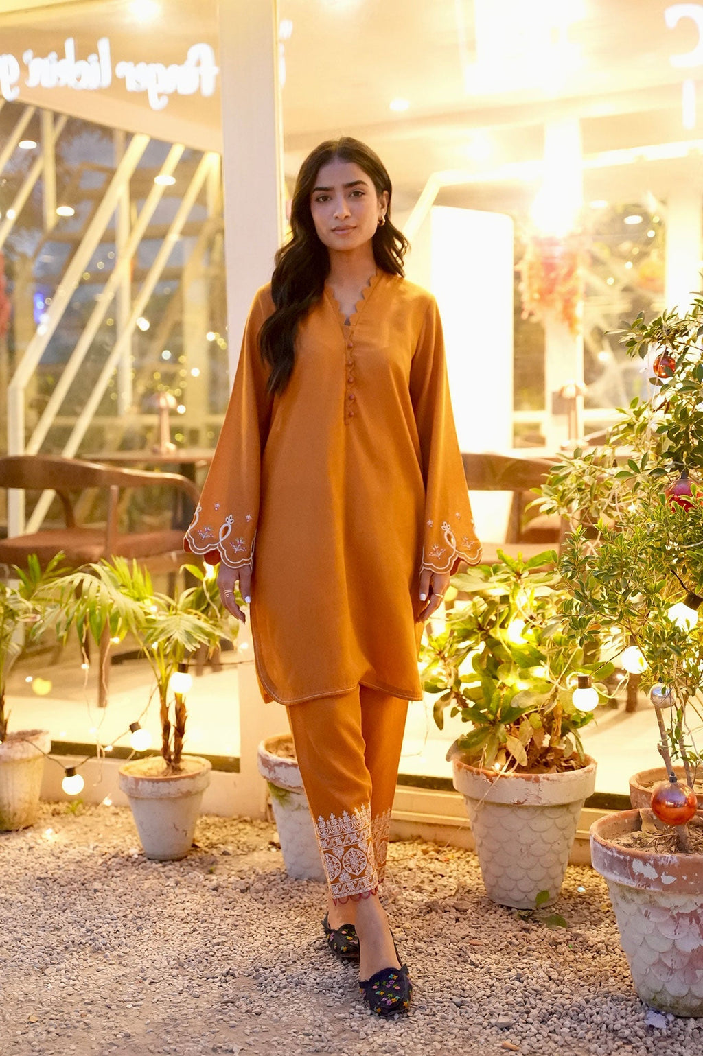 Dhanak | Casual Pret | MUSTARD 2PCS EMBROIDERED KURTA WITH TROUSER