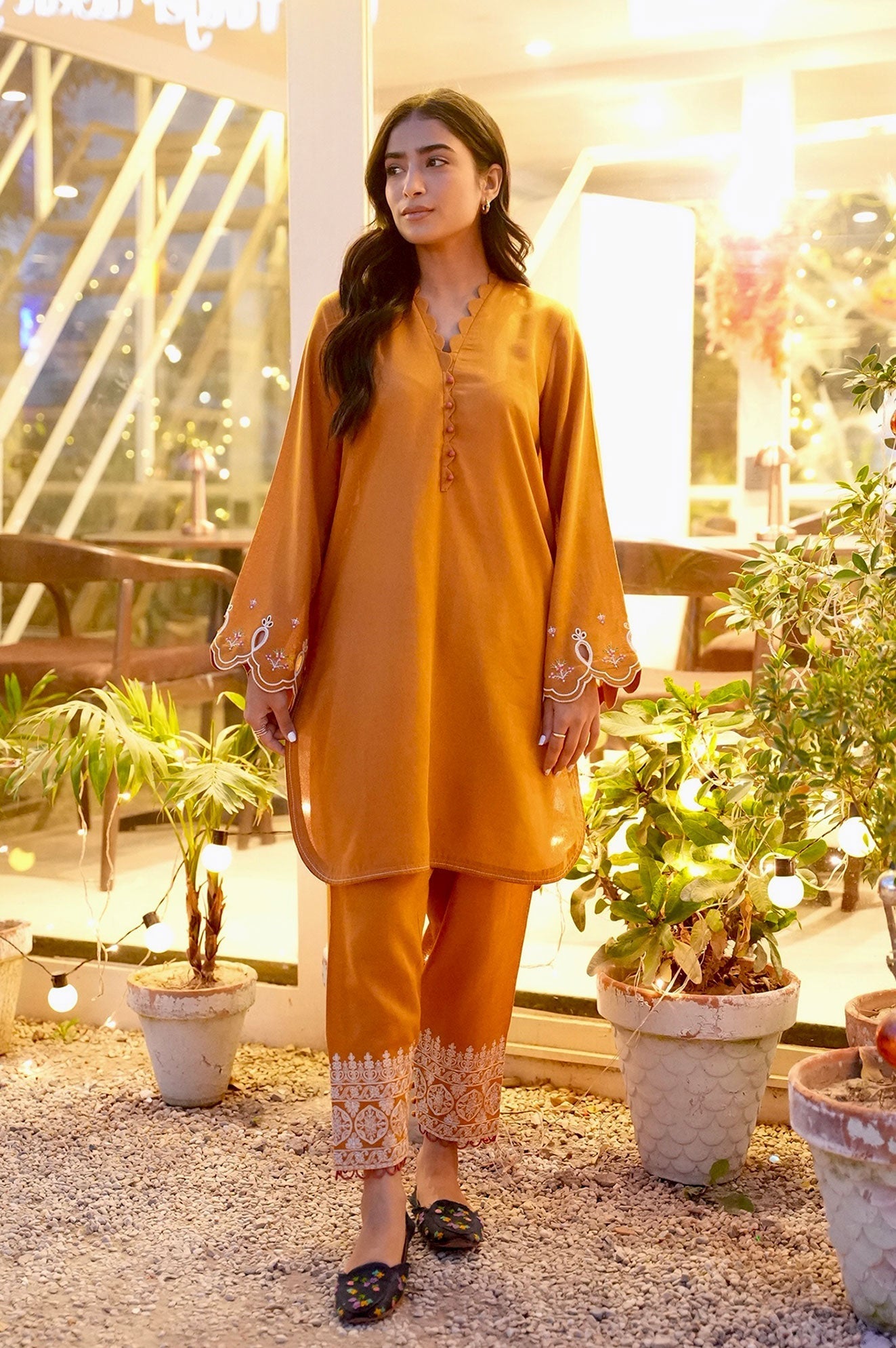 Dhanak | Casual Pret | MUSTARD 2PCS EMBROIDERED KURTA WITH TROUSER