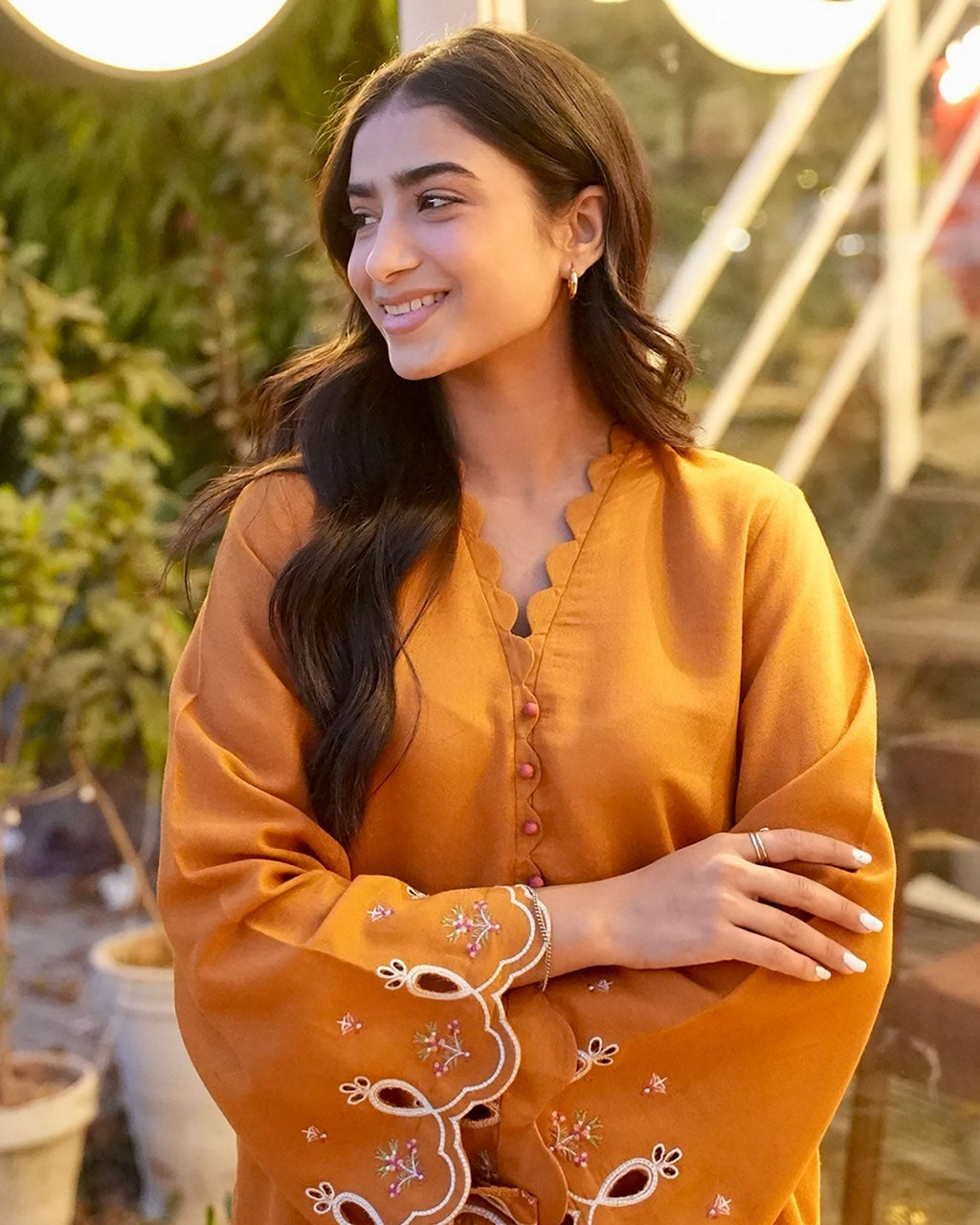 Dhanak | Casual Pret | MUSTARD 2PCS EMBROIDERED KURTA WITH TROUSER