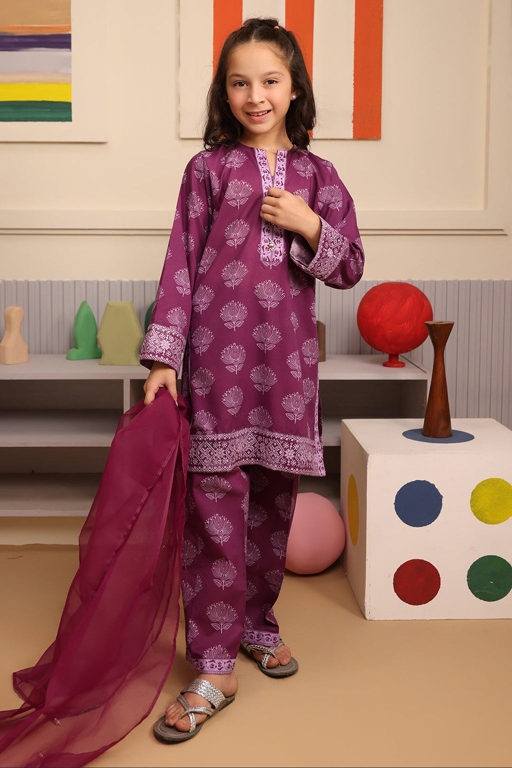 Zellbury Girls | 3 Piece Cambric | Embroidered Kurta Dupatta Trouser - 3664 - Libasekhas