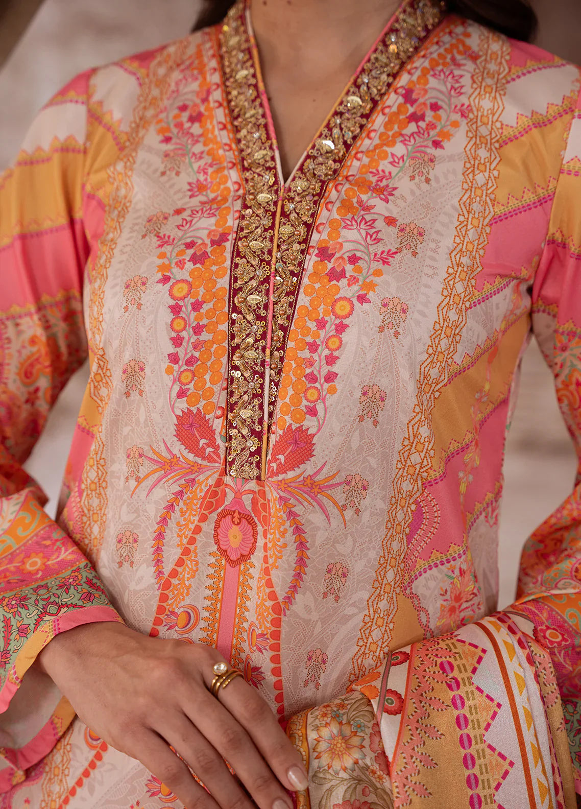 Gulaal | Velouré Printed Silk | Blush Royale