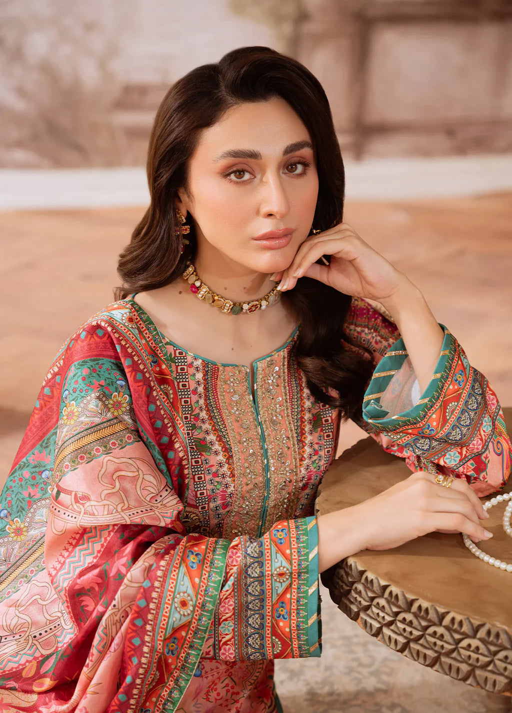 Gulaal | Velouré Printed Silk | Coral Éclat