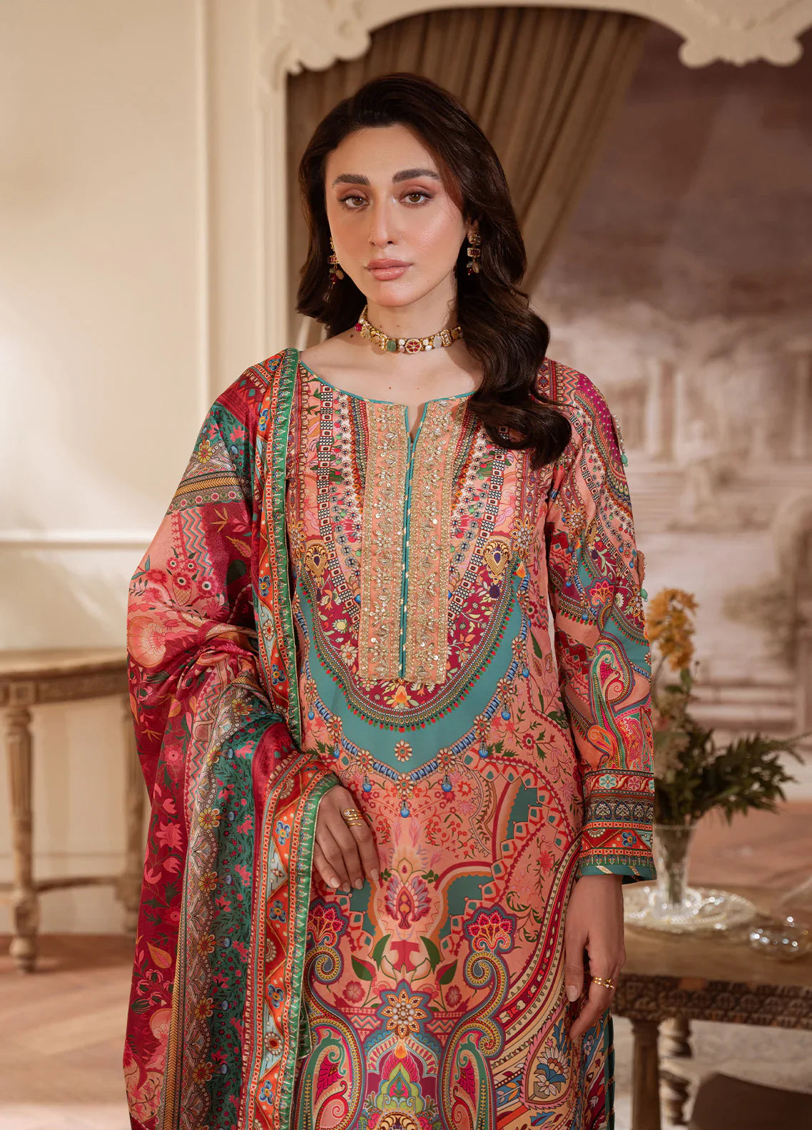 Gulaal | Velouré Printed Silk | Coral Éclat