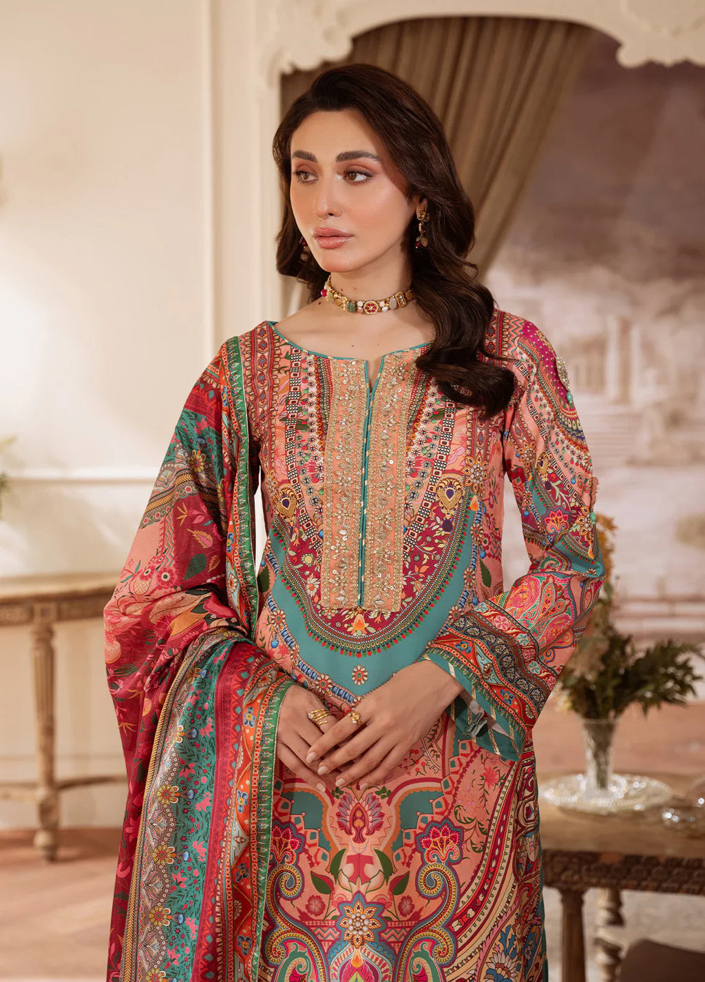 Gulaal | Velouré Printed Silk | Coral Éclat
