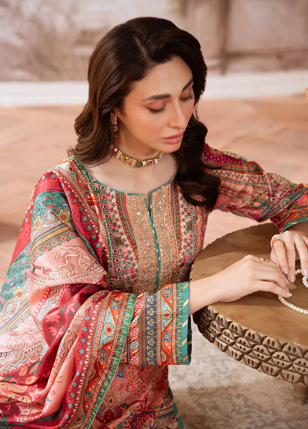 Gulaal | Velouré Printed Silk | Coral Éclat