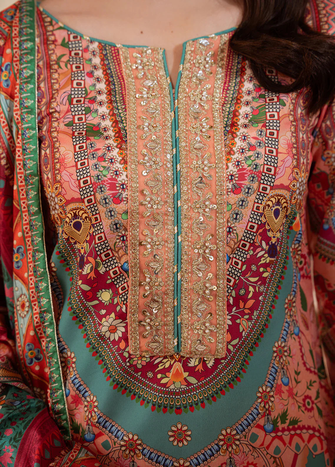 Gulaal | Velouré Printed Silk | Coral Éclat