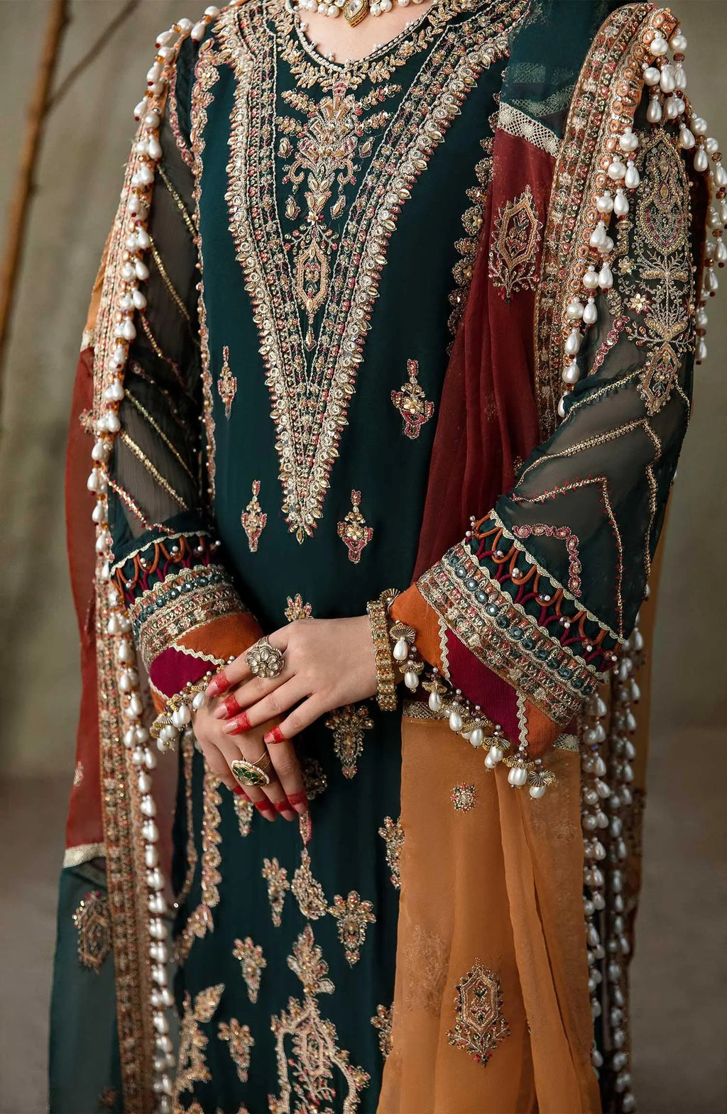 Zarin by Eleshia Embroidered Chiffon 3Pc Suit - GUL RANG - House Of Anaya