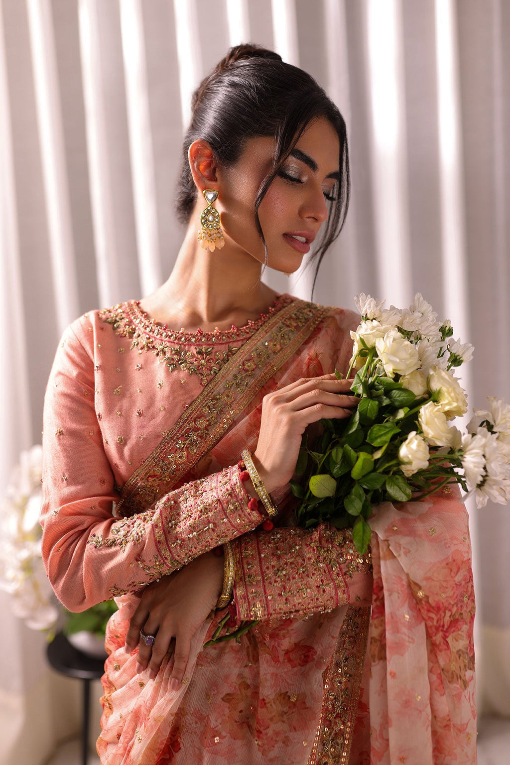 Dhanak | DHANAK COUTURE | Koel:  SS24HF-3015 PEACH SAREE