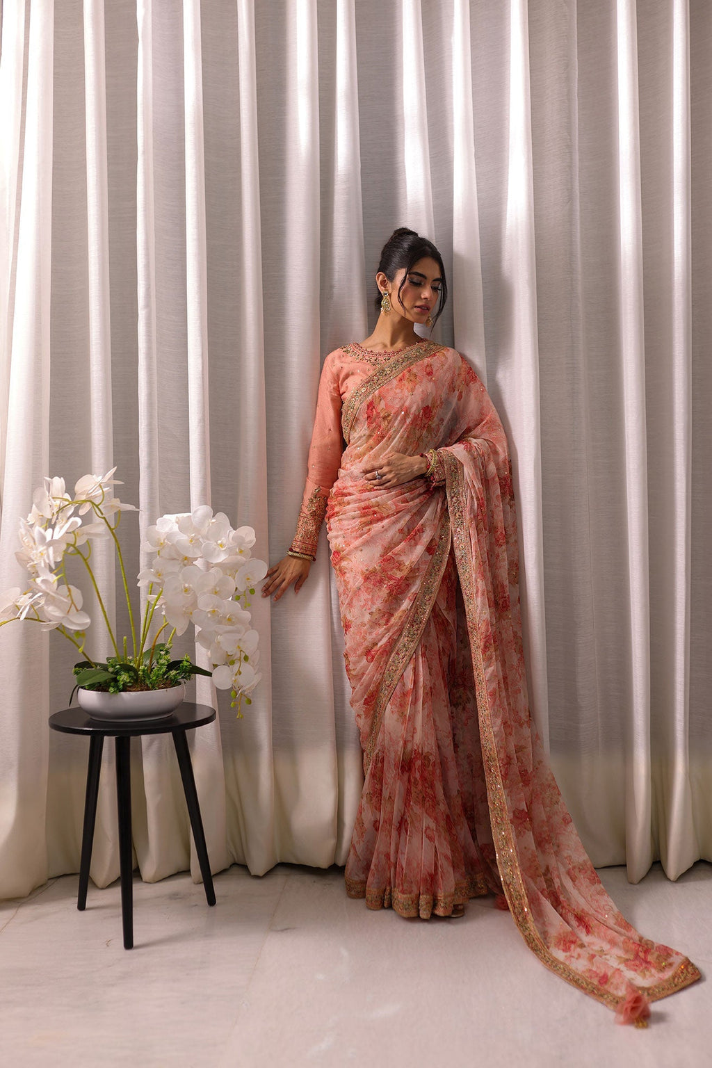Dhanak | DHANAK COUTURE | Koel:  SS24HF-3015 PEACH SAREE