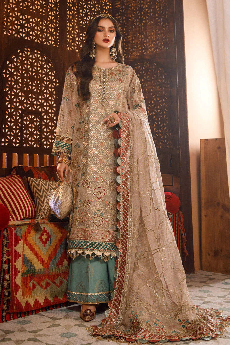 Maria .B MBROIDERED – Off White with Sea Green (BD-2507) - Riwayat-e-khas