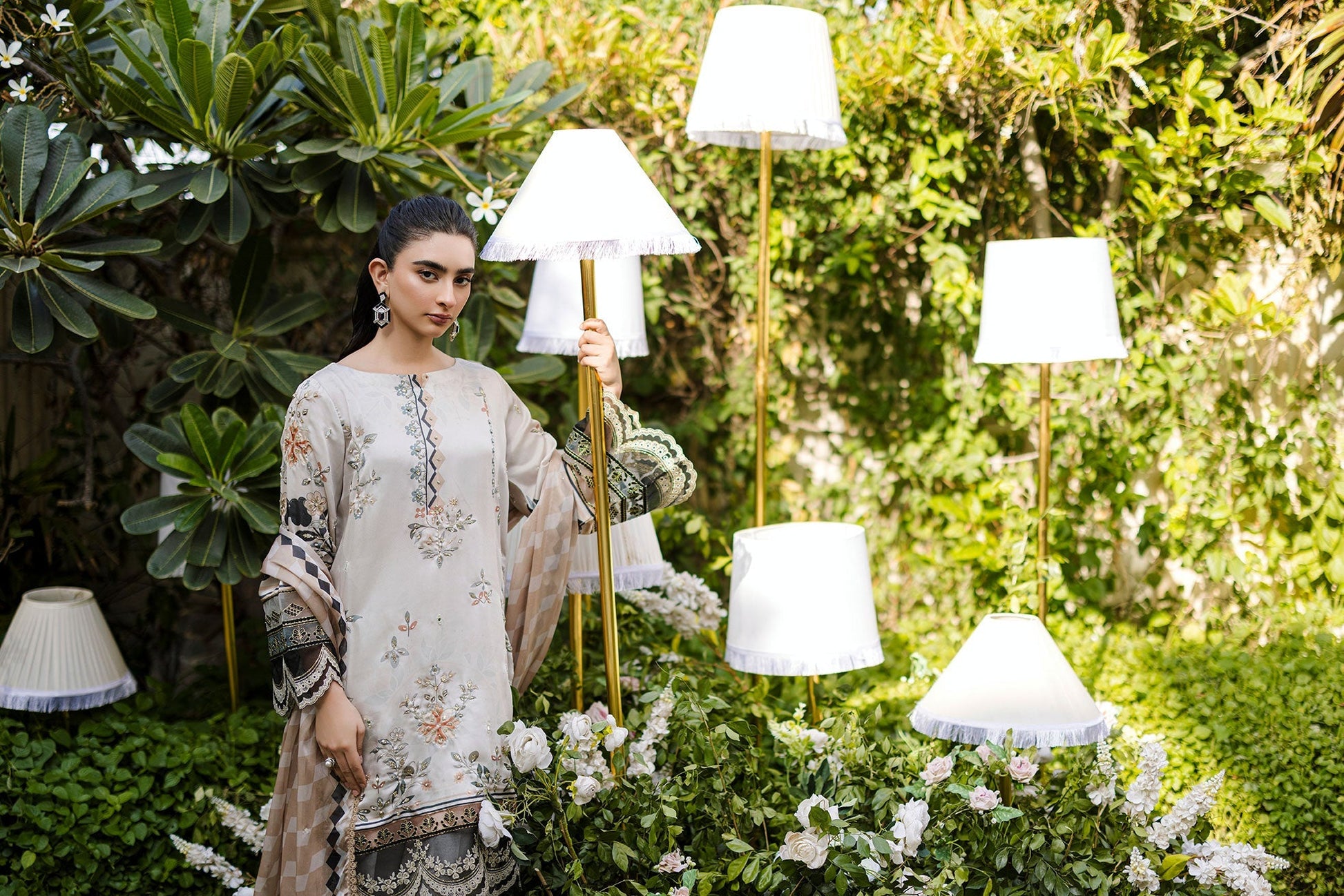 Dhanak | Silk Pret | Silk Tunic - 2PCS HAND EMBELLISHED SHIRT WITH TROUSER- BEIGE
