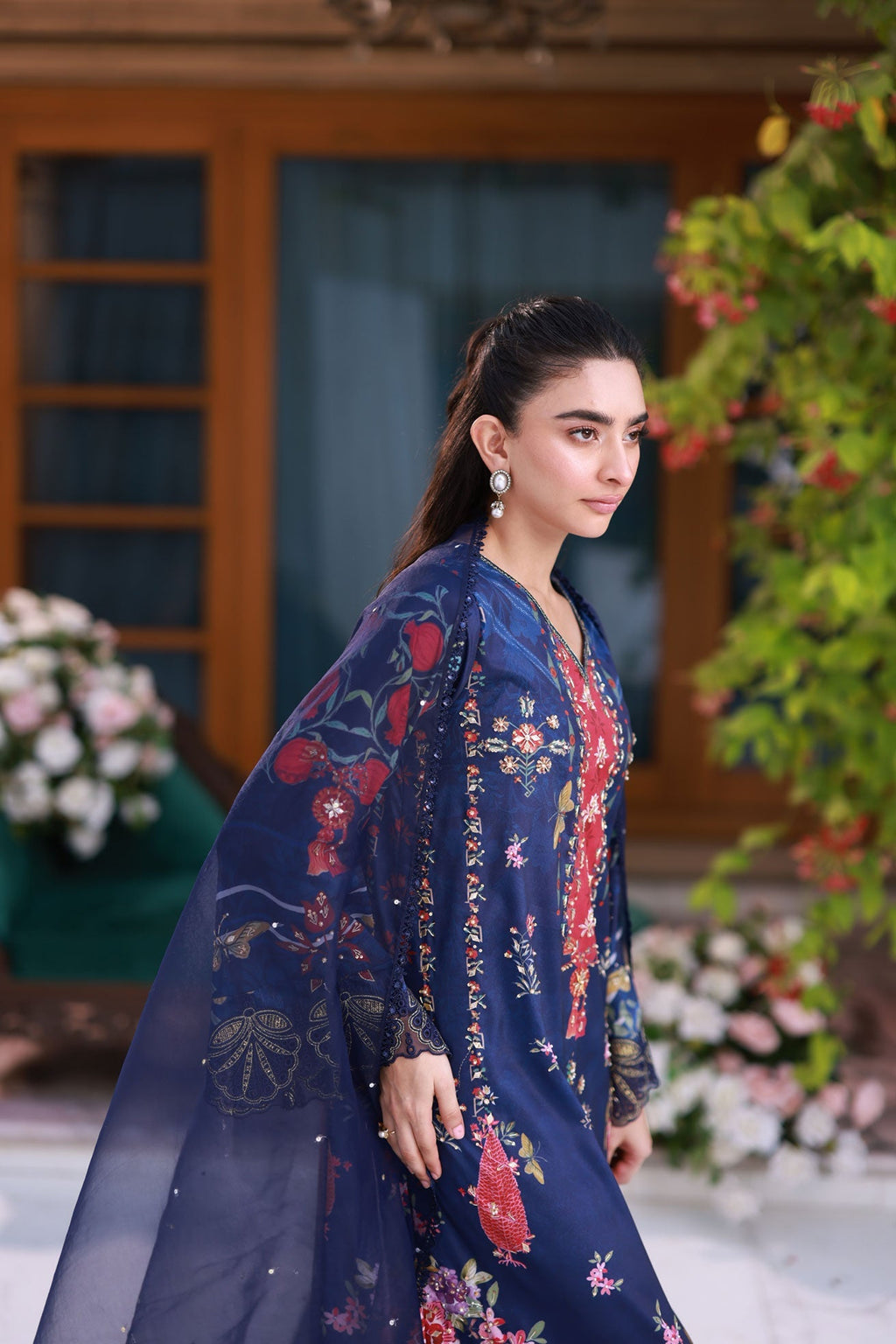 Dhanak | Silk Pret | Silk Tunic - 2PCS HAND EMBELLISHED SHIRT WITH TROUSER- NAVY BLUE
