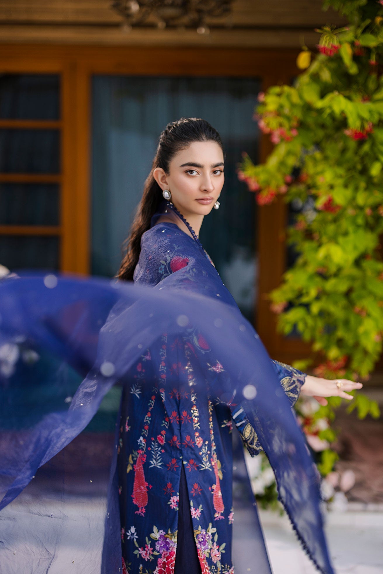 Dhanak | Silk Pret | Silk Tunic - 2PCS HAND EMBELLISHED SHIRT WITH TROUSER- NAVY BLUE