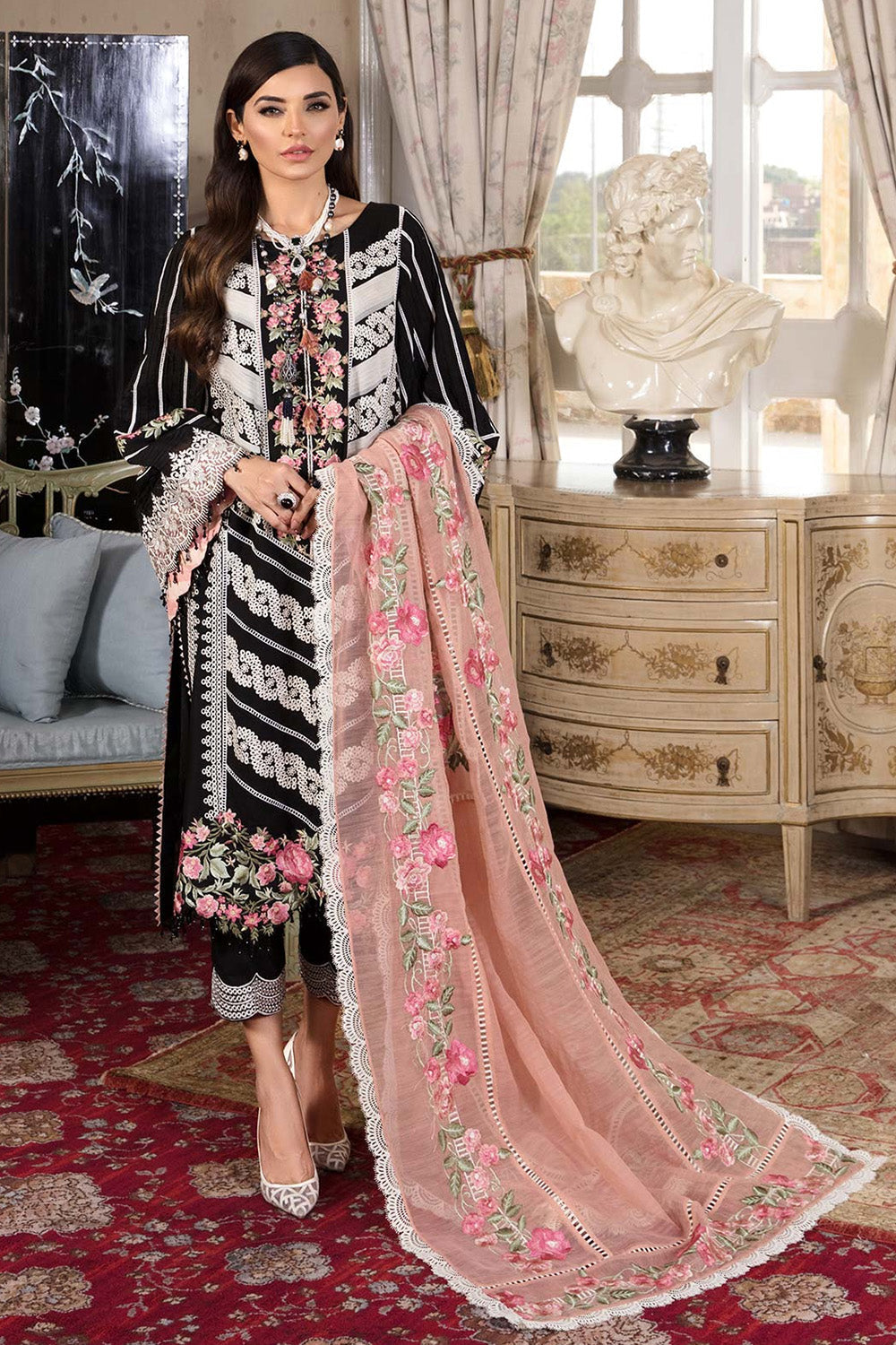 Crimson Luxury Lawn by Saira Shakira - TC-60 - Pleated Perfection - Midnight - Riwayat-e-khas