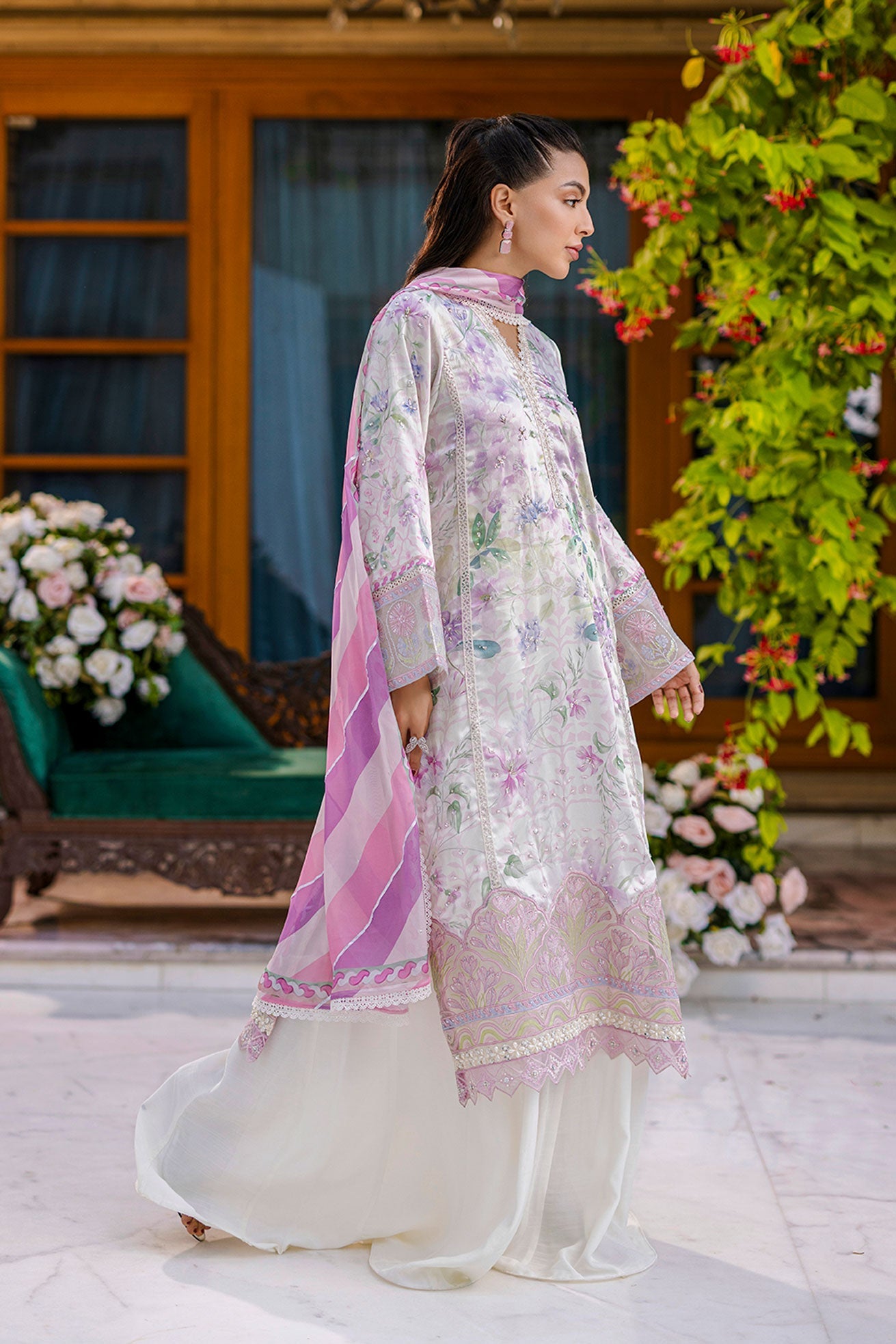 Dhanak | Silk Pret | Silk Tunic - 2PCS HAND EMBELLISHED SHIRT WITH TROUSER- OFF WHITE
