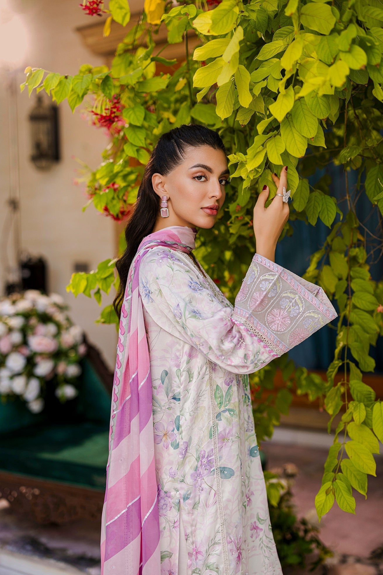 Dhanak | Silk Pret | Silk Tunic - 2PCS HAND EMBELLISHED SHIRT WITH TROUSER- OFF WHITE