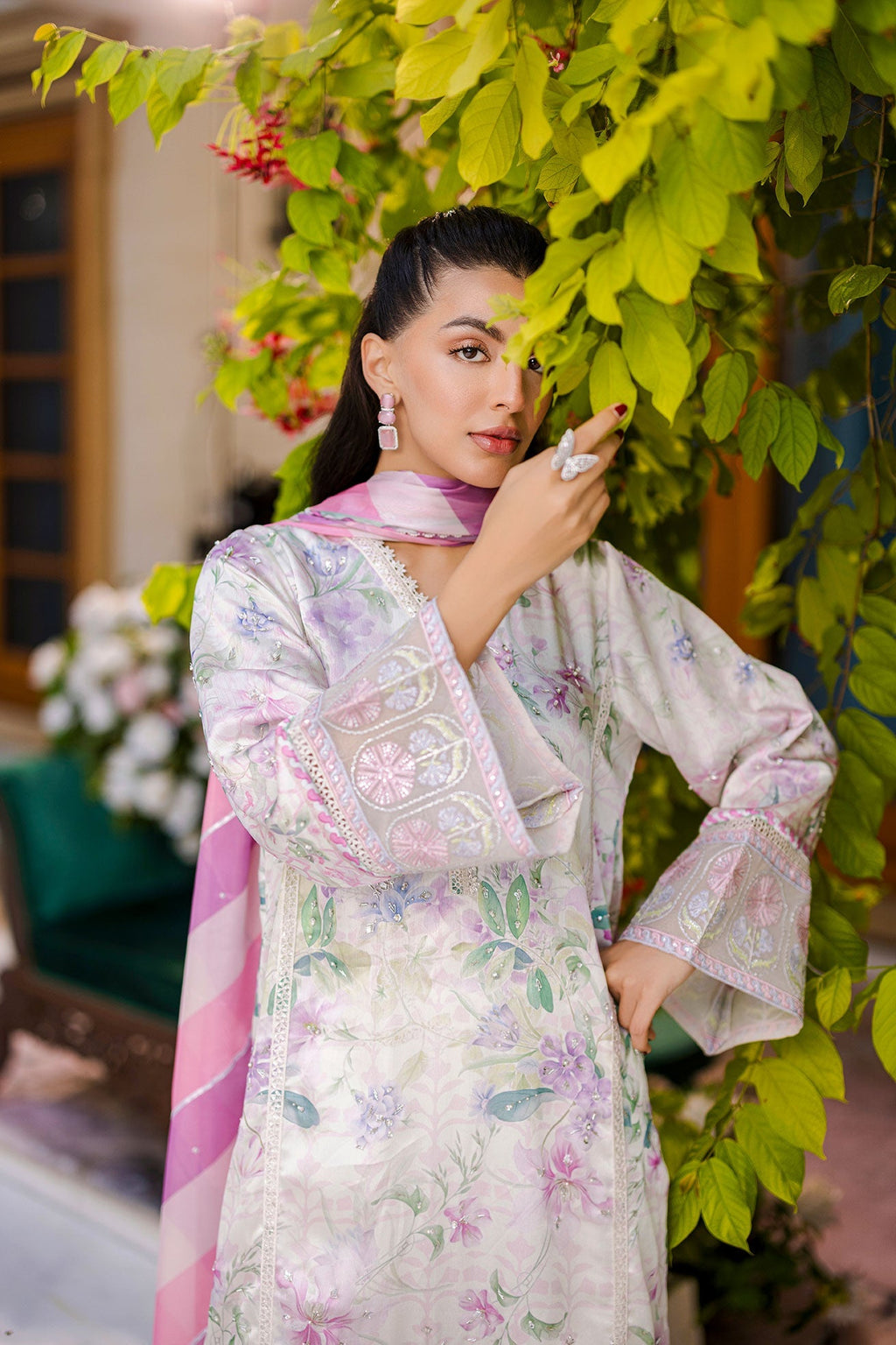Dhanak | Silk Pret | Silk Tunic - 2PCS HAND EMBELLISHED SHIRT WITH TROUSER- OFF WHITE