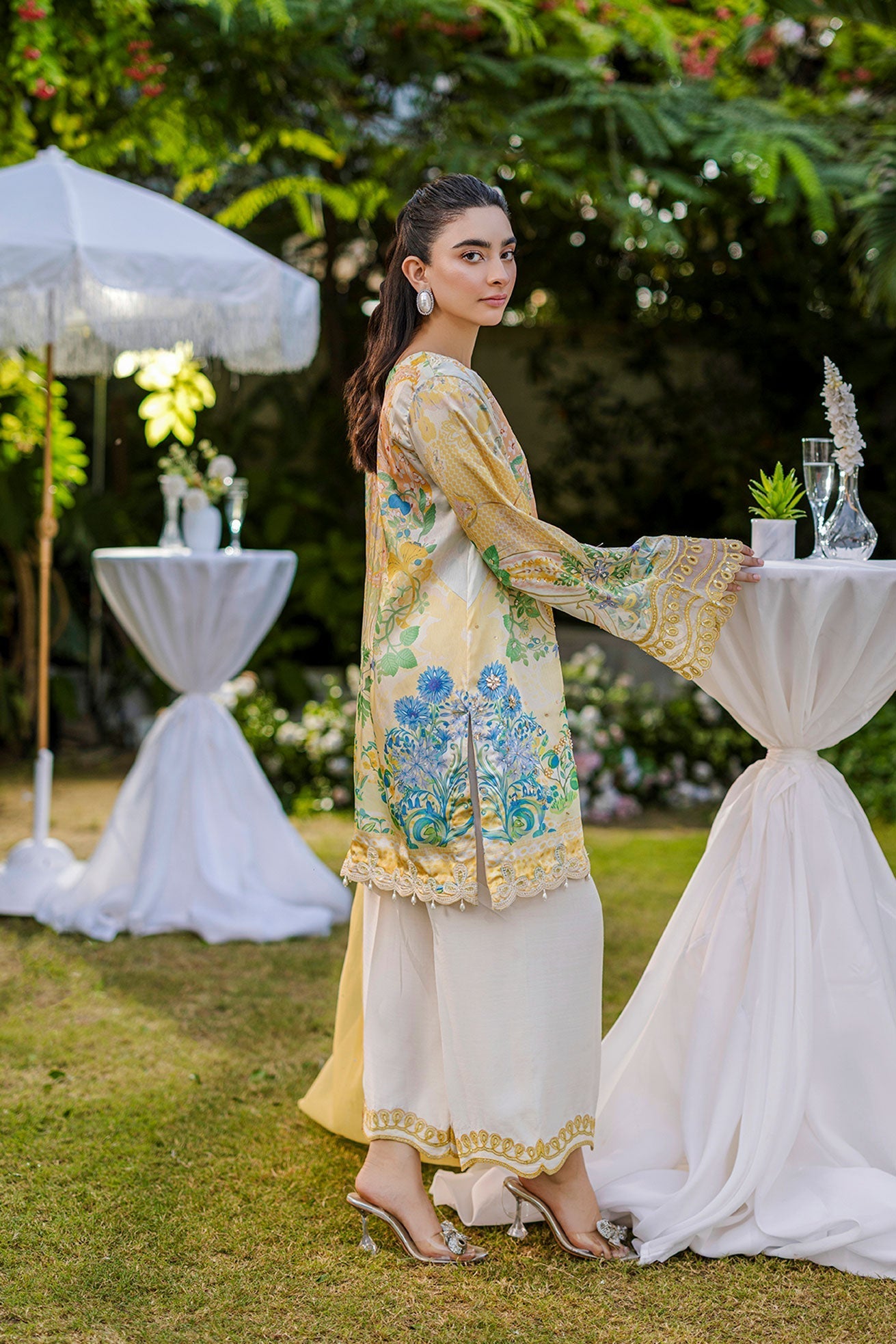 Dhanak | Silk Pret | Silk Tunic - 2PCS HAND EMBELLISHED SHIRT WITH TROUSER- YELLOW