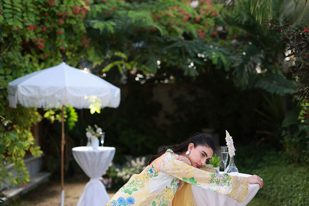 Dhanak | Silk Pret | Silk Tunic - 2PCS HAND EMBELLISHED SHIRT WITH TROUSER- YELLOW