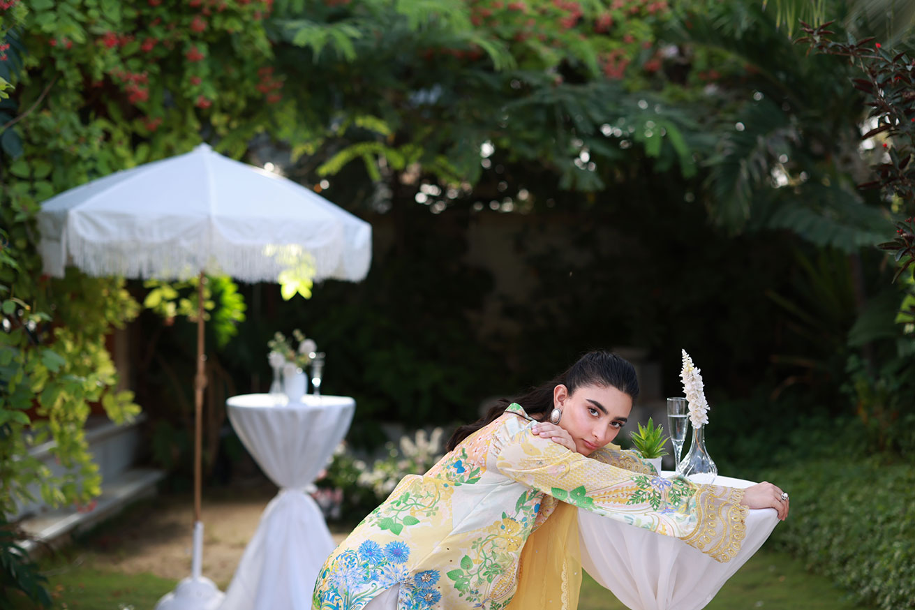 Dhanak | Silk Pret | Silk Tunic - 2PCS HAND EMBELLISHED SHIRT WITH TROUSER- YELLOW