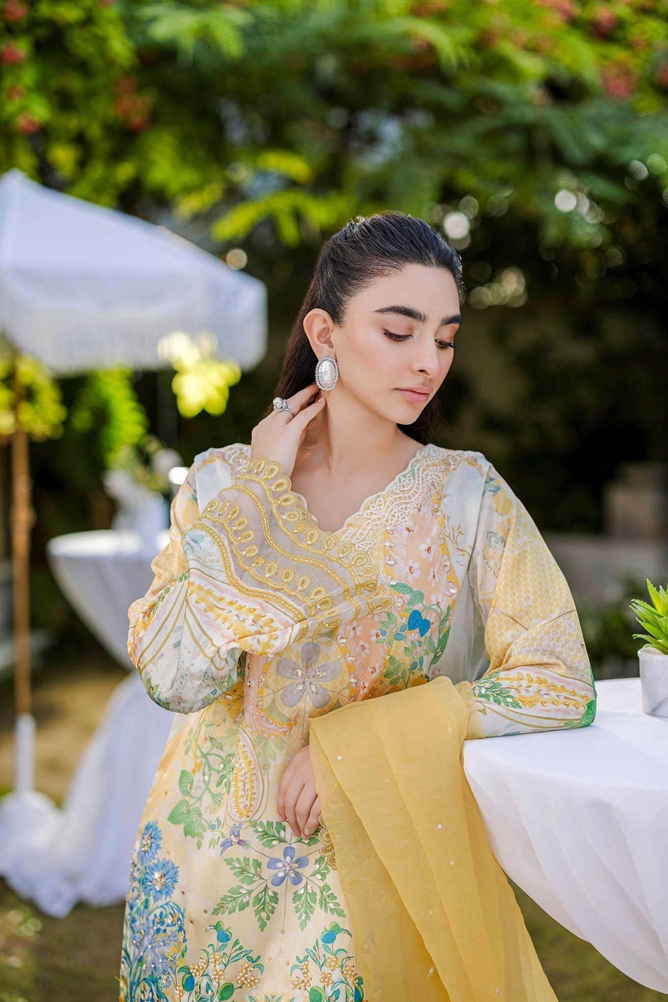 Dhanak | Silk Pret | Silk Tunic - 2PCS HAND EMBELLISHED SHIRT WITH TROUSER- YELLOW
