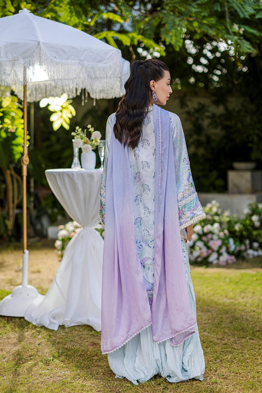 Dhanak | Silk Pret | Silk Tunic - 2PCS HAND EMBELLISHED SHIRT WITH TROUSER- SKY BLUE