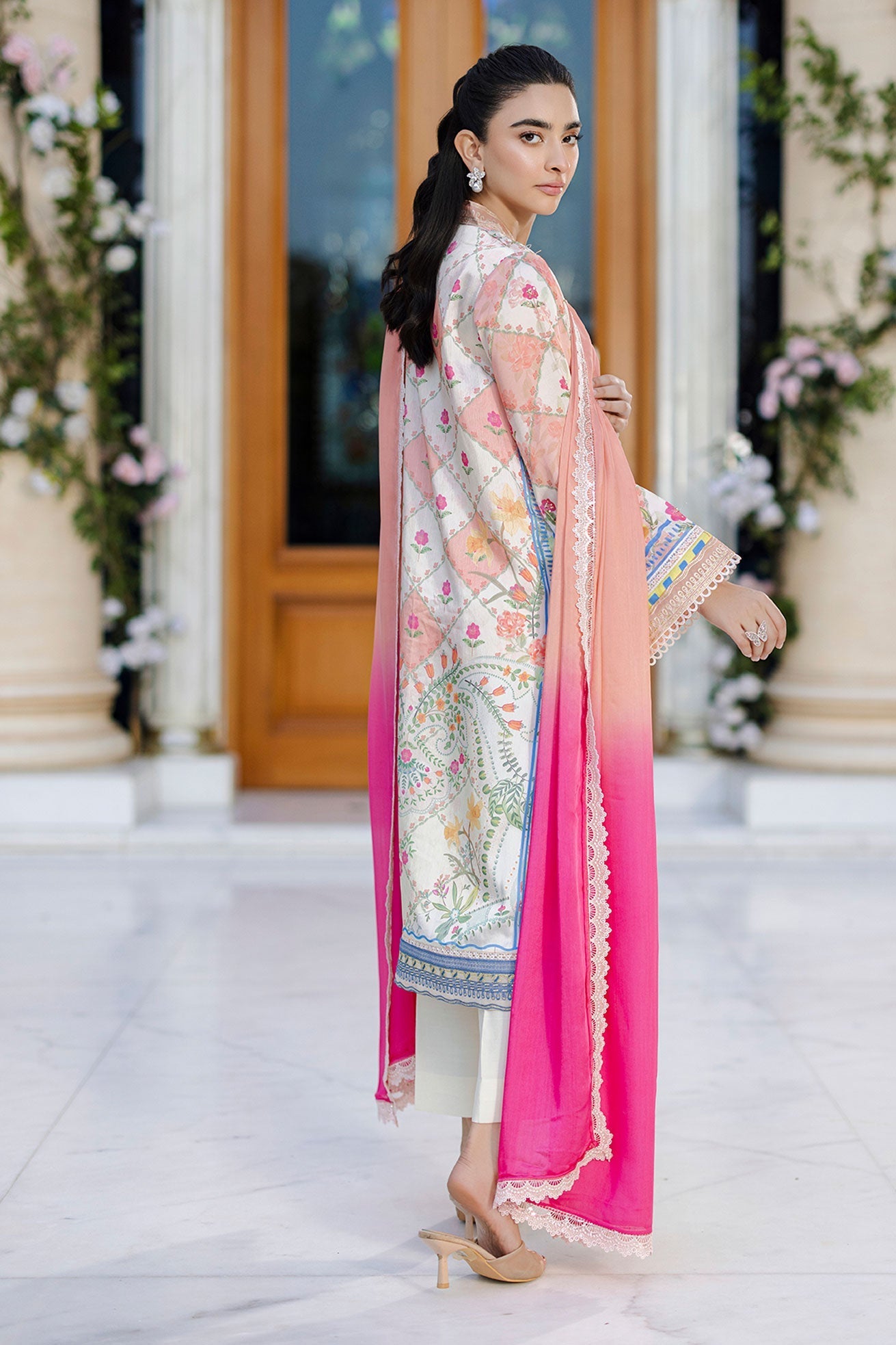 Dhanak | Silk Pret | Silk Tunic - 2PCS HAND EMBELLISHED SHIRT WITH TROUSER- ORANGE